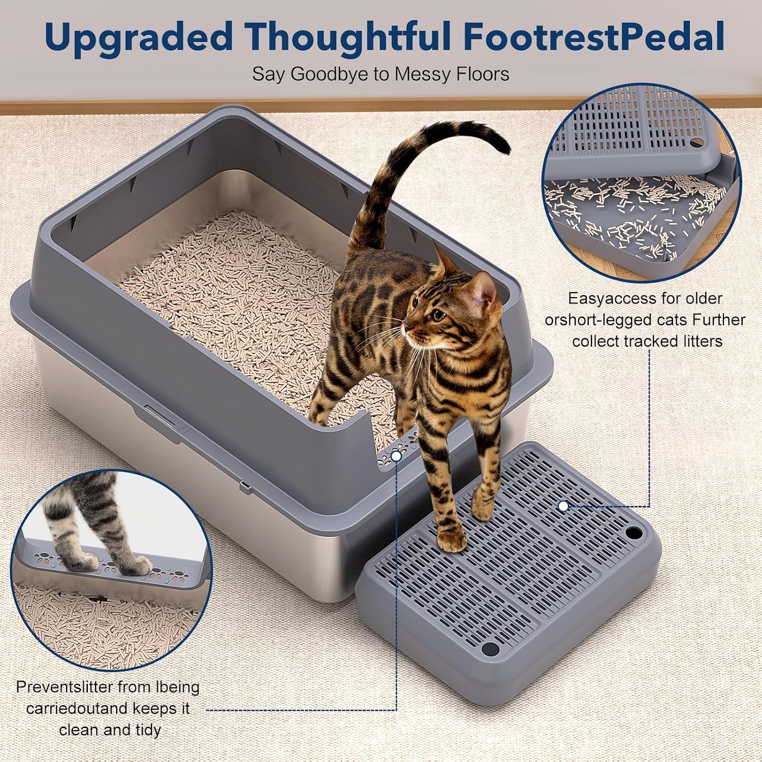 Detalle de KITCATY CALB-301LG Stainless Steel Cat Litter Box, XXL, 12-Inch High Sides