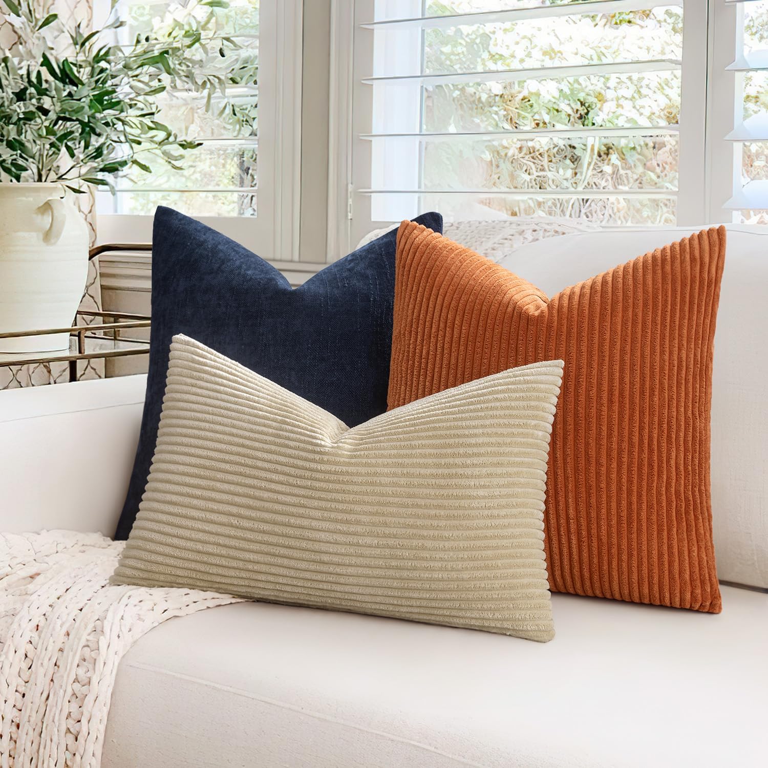 Thumbnail 3 de MIULEE 2er-Set Kissenbezüge aus Kord mit verstecktem Reißverschluss (50x50 cm / 20x20 Zoll) Cremegelb