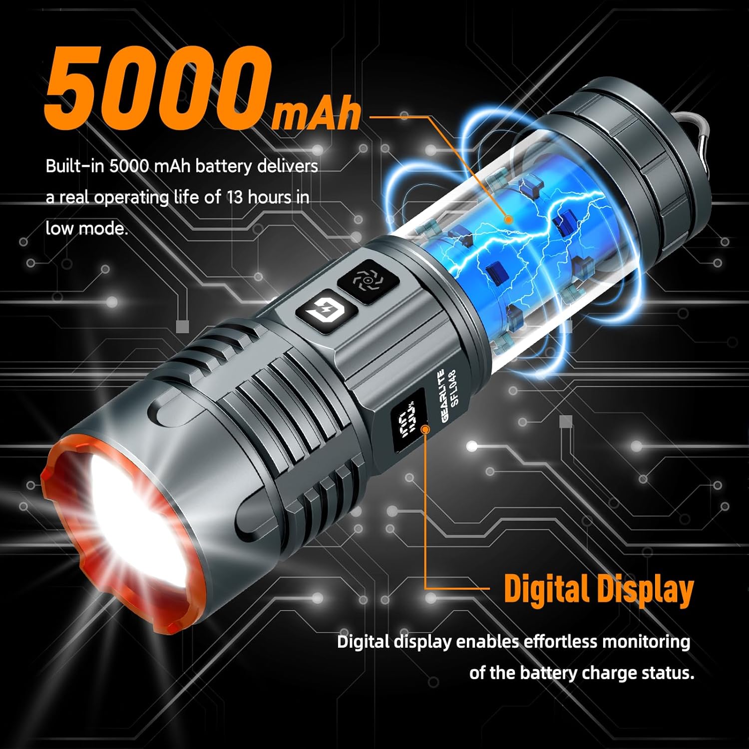 Thumbnail 3 de GEARLITE Rechargeable LED Torch with digital battery display, 11 modes and zoom (IP65)