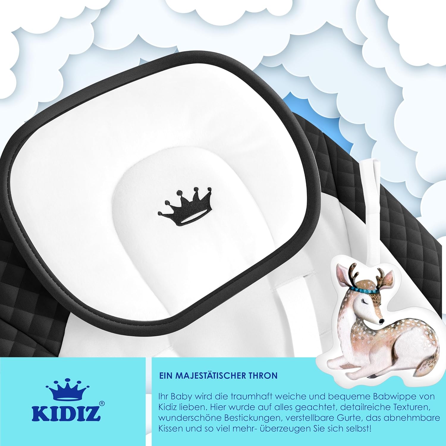 Thumbnail 3 de KIDIZ® Babywippe Babyschaukel mit 5 Geschwindigkeiten – faltbar, mit Spielbogen und Naturgeräuschen (Schwarz)