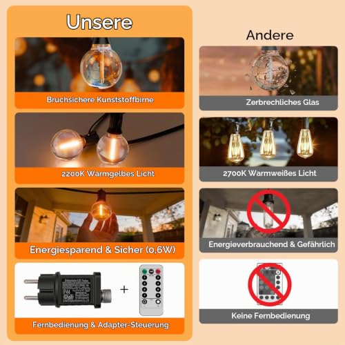 Thumbnail 4 de Hoteril LED-Lichterkette Außen 30 m, 8 Leuchtmodi – wetterfest mit 24-Volt Sicherheit
