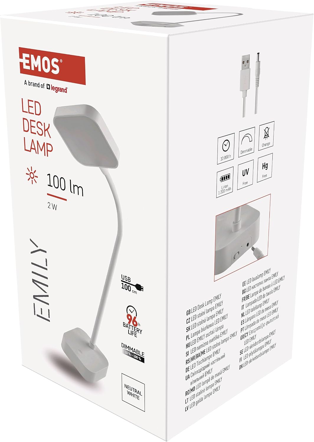 Thumbnail 5 de EMOS Emily – Lampe de bureau LED rechargeable USB, 2 W, 100 lm, col droit et flexible