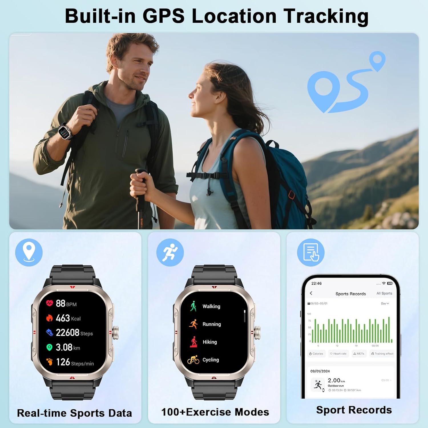Thumbnail 2 de Smart Watch for Men GPS (2.06" HD Screen) with Bluetooth Calling, Heart Rate & GPS Fitness Modes