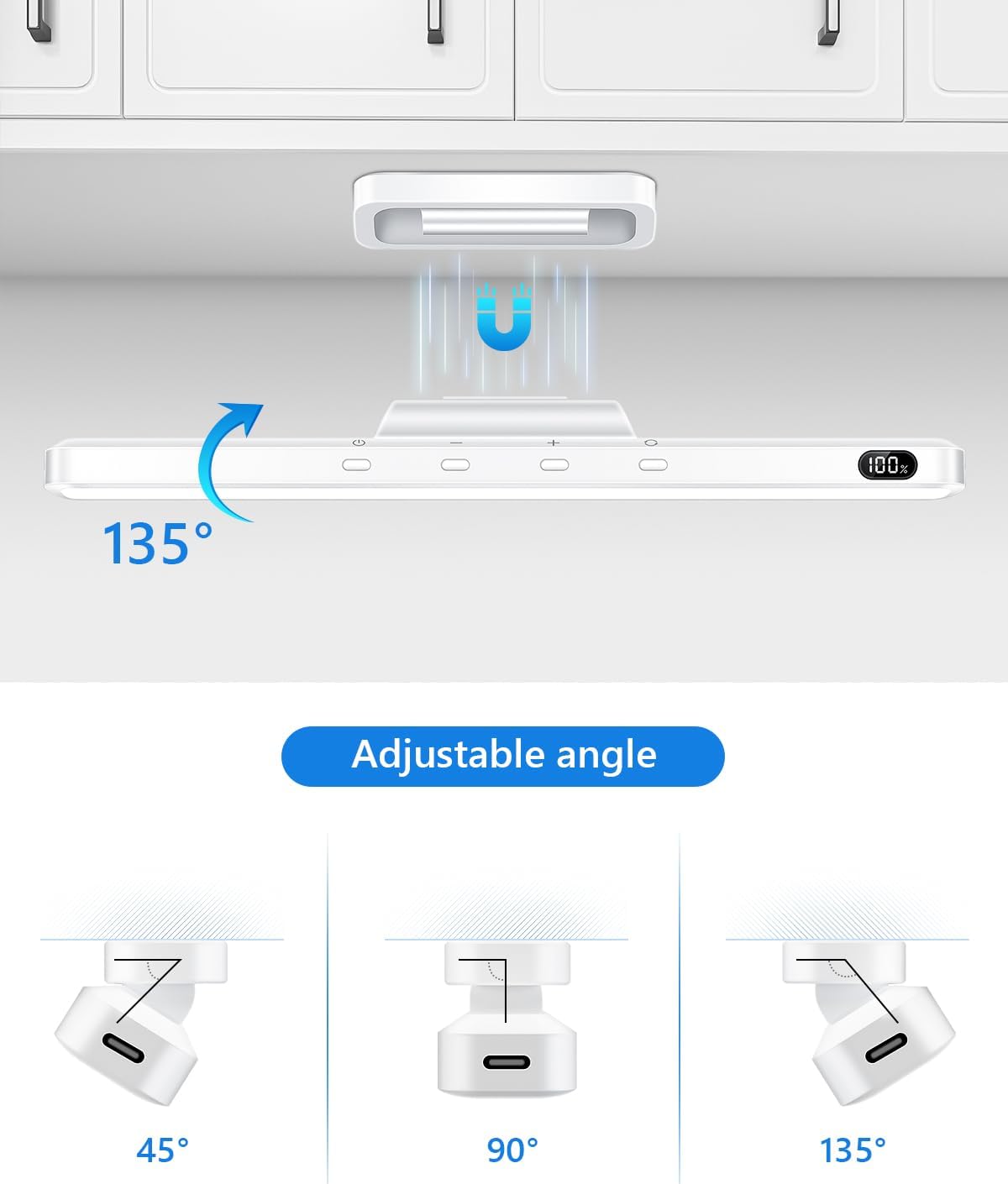 Detalle de WILLED 5W Unterbauleuchte für Küche & Spiegel (LED, akkubetrieben, verstellbar, 2500 mAh)