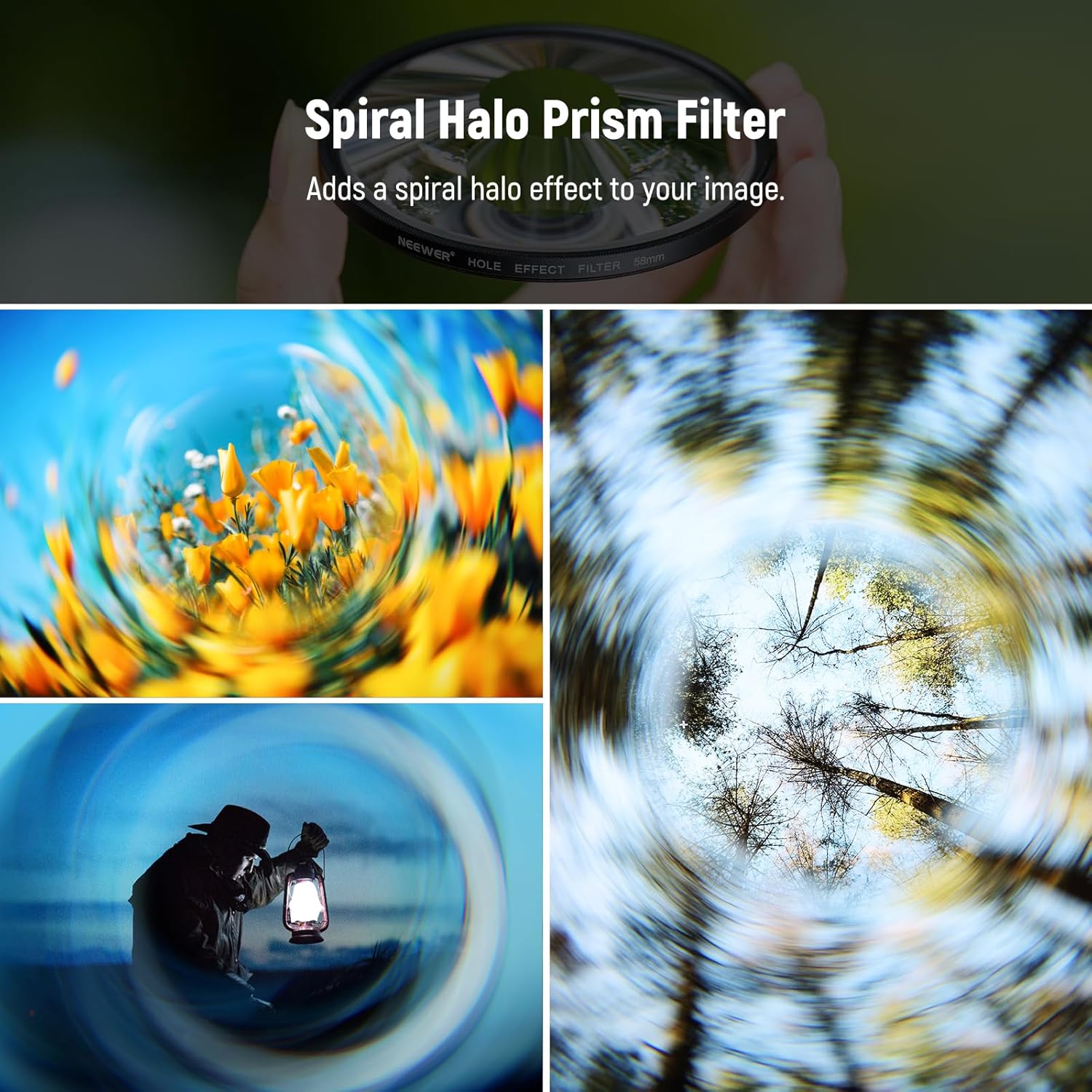 Thumbnail 3 de NEEWER 58mm Spirale Halo Prisma-Halo-Kameraobjektiv-Filter (K9-Glas)