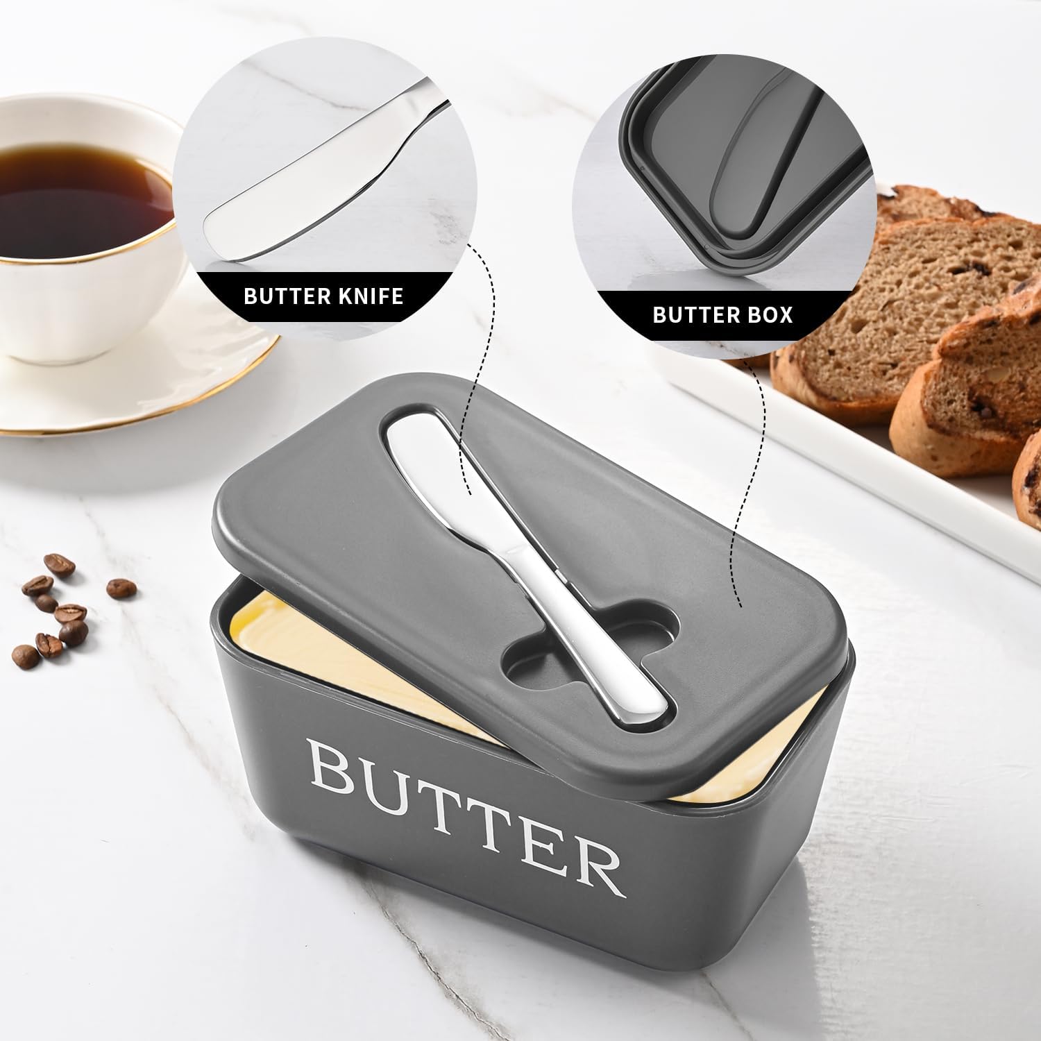 Thumbnail 6 de Plastic Large Butter Dish With Lid — Grey, BPA-Free PP, Includes Stainless Steel Butter Knife