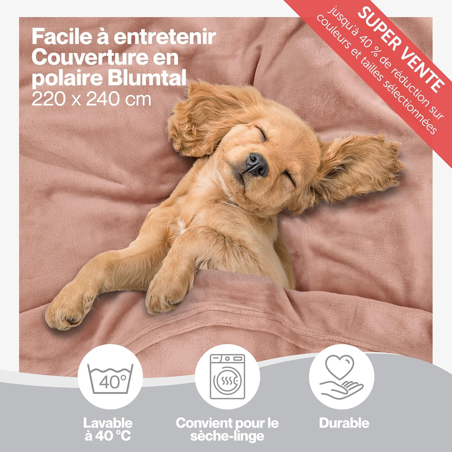 Thumbnail 2 de Blumtal Couverture Polaire Grand Plaid 220x240 cm — Rose