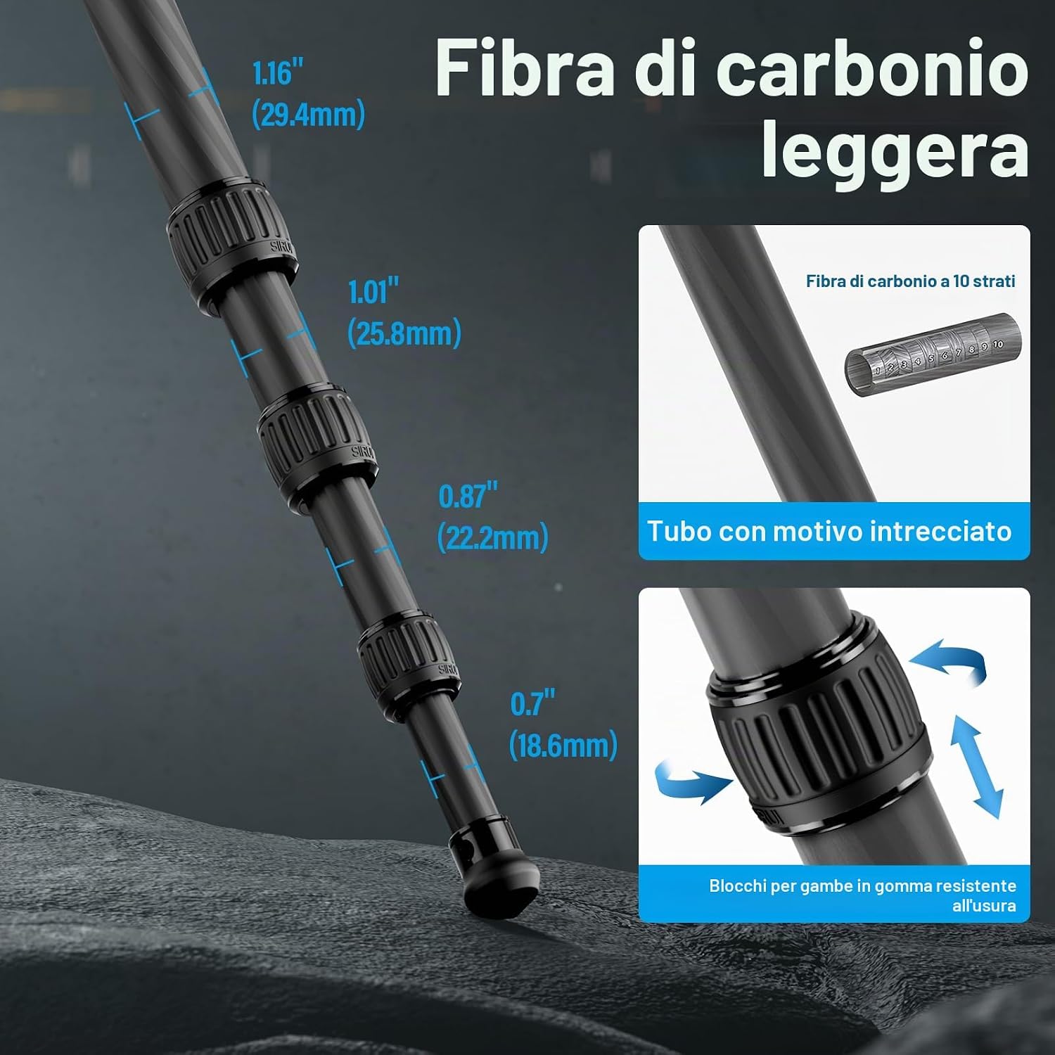 Thumbnail 2 de SIRUI AM-284 Treppiede in carbonio da viaggio, 120 cm, 4 sezioni, carico 15 KG