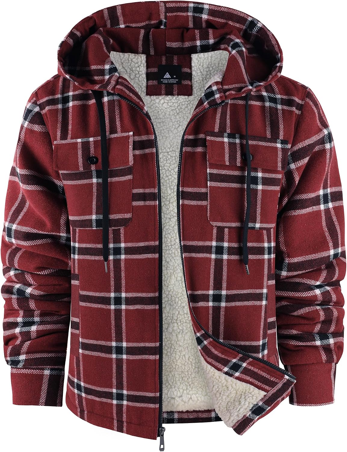 Detalle de SCODI Men's Sherpa-Lined Flannel Shirt Jacket with Hood and Four Pockets
