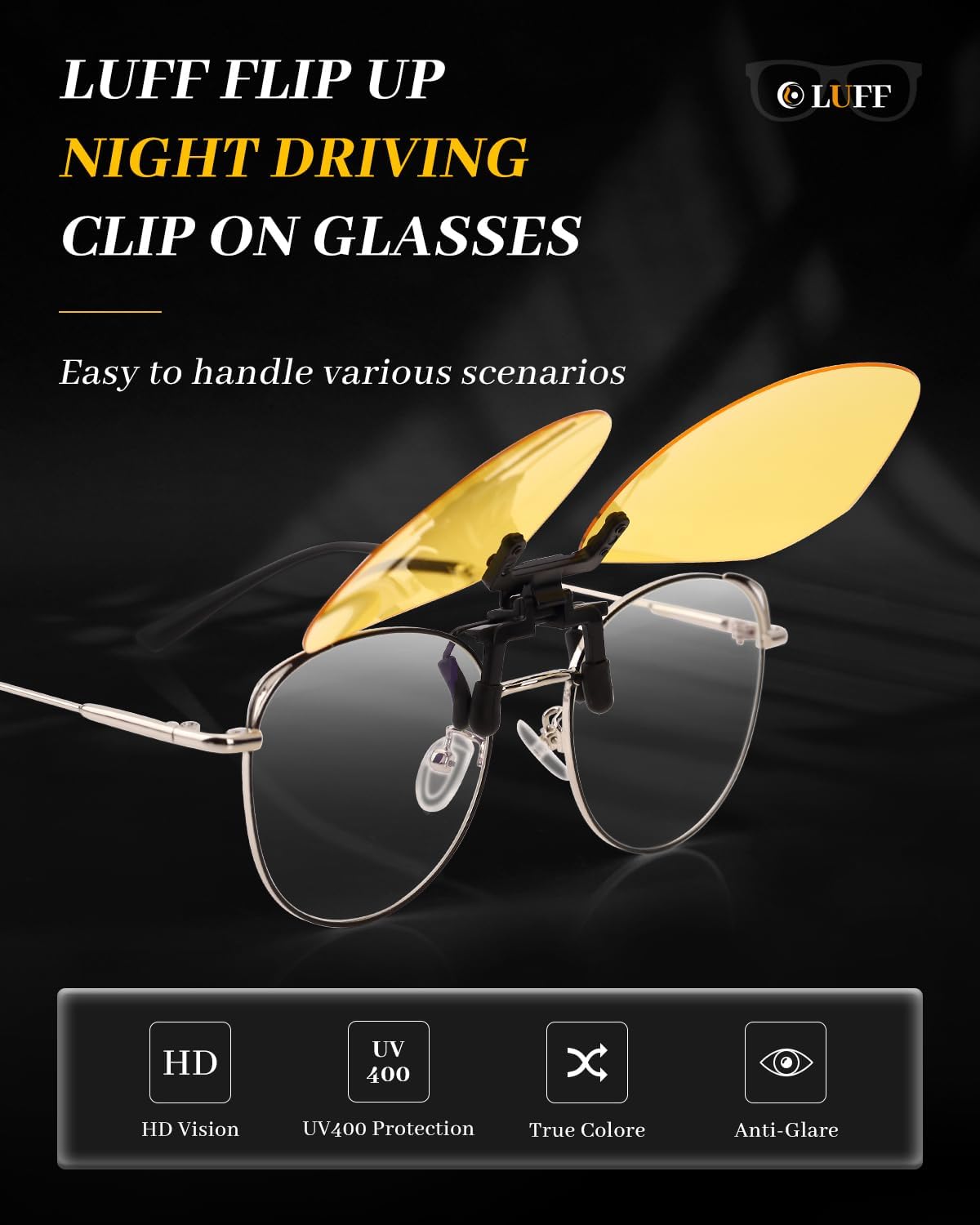 Thumbnail 6 de LUFF Clip-on Nachtsichtbrille mit Flip-Design und UV-Schutz – gelbe TAC-Gläser für Nachtfahrten