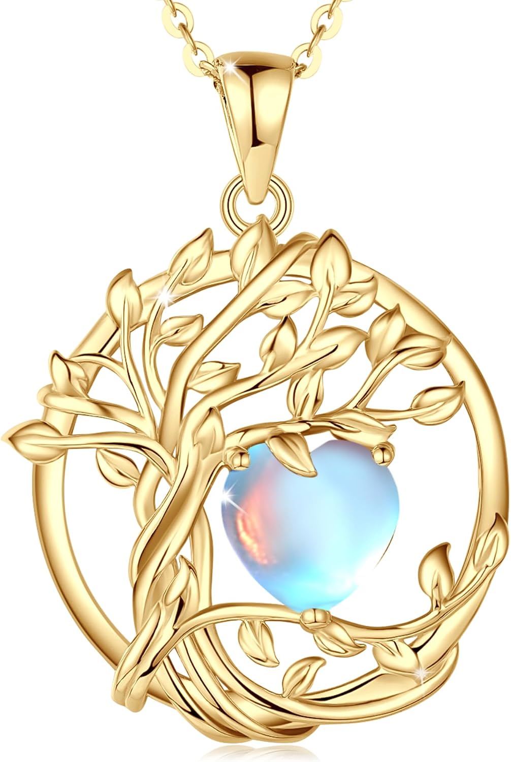 Detalle de FANCIME Tree of Life Geburtstein Halskette aus Sterling Silber mit Mondstein