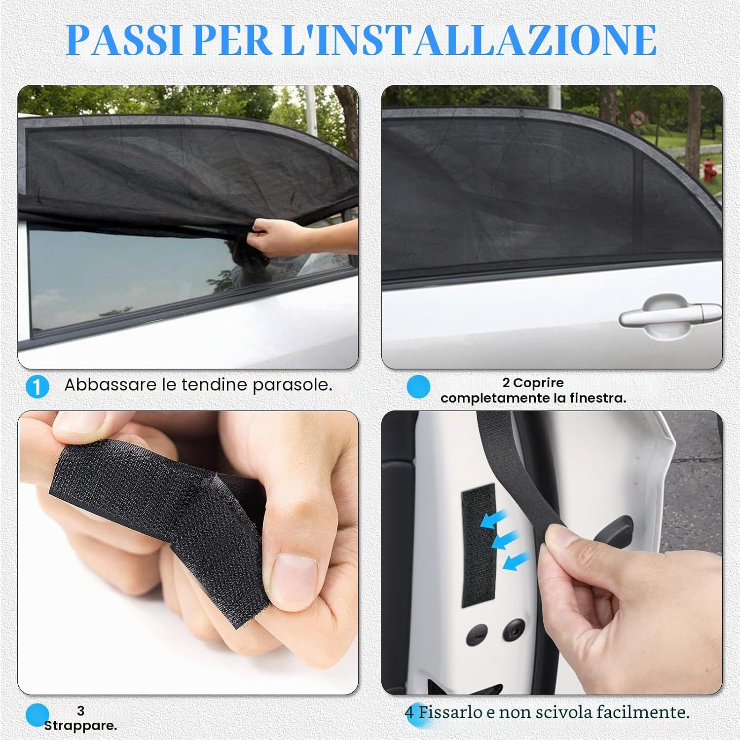 Detalle 2 de Ehomfory Parasole Auto Bambini – 2 Pezzi, Protezione solare UV, Spandex traspirante, aggiornamento 2026