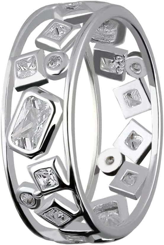 Detalle de Treuheld Breiter Ring 7 mm aus 925 Sterling Silber mit geometrischen Kristallen – Größen 48–62