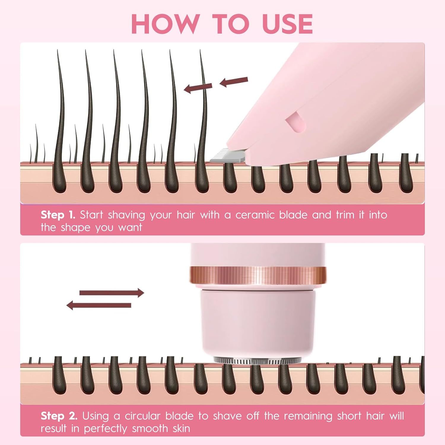 Thumbnail 2 de XkuiHF 2 en 1 Rasoir Électrique Femme – Rase doux et pratique pour le visage, le corps et les zones sensibles (IPX7, Rose)