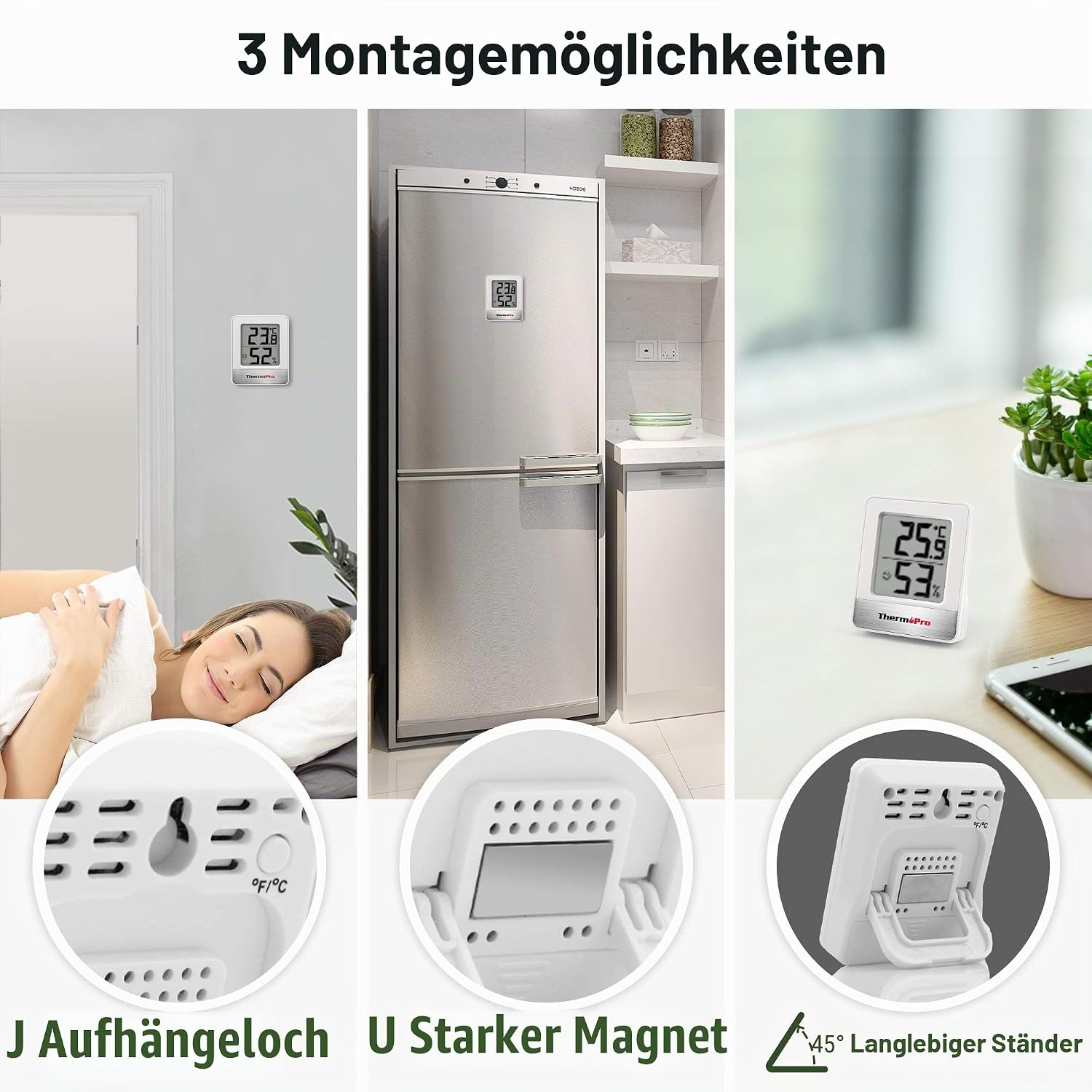 Detalle de ThermoPro Thermo-Hygrometer Thermometer – Innen Digitaler Luftfeuchtigkeitsmesser mit Smiley-Indikator