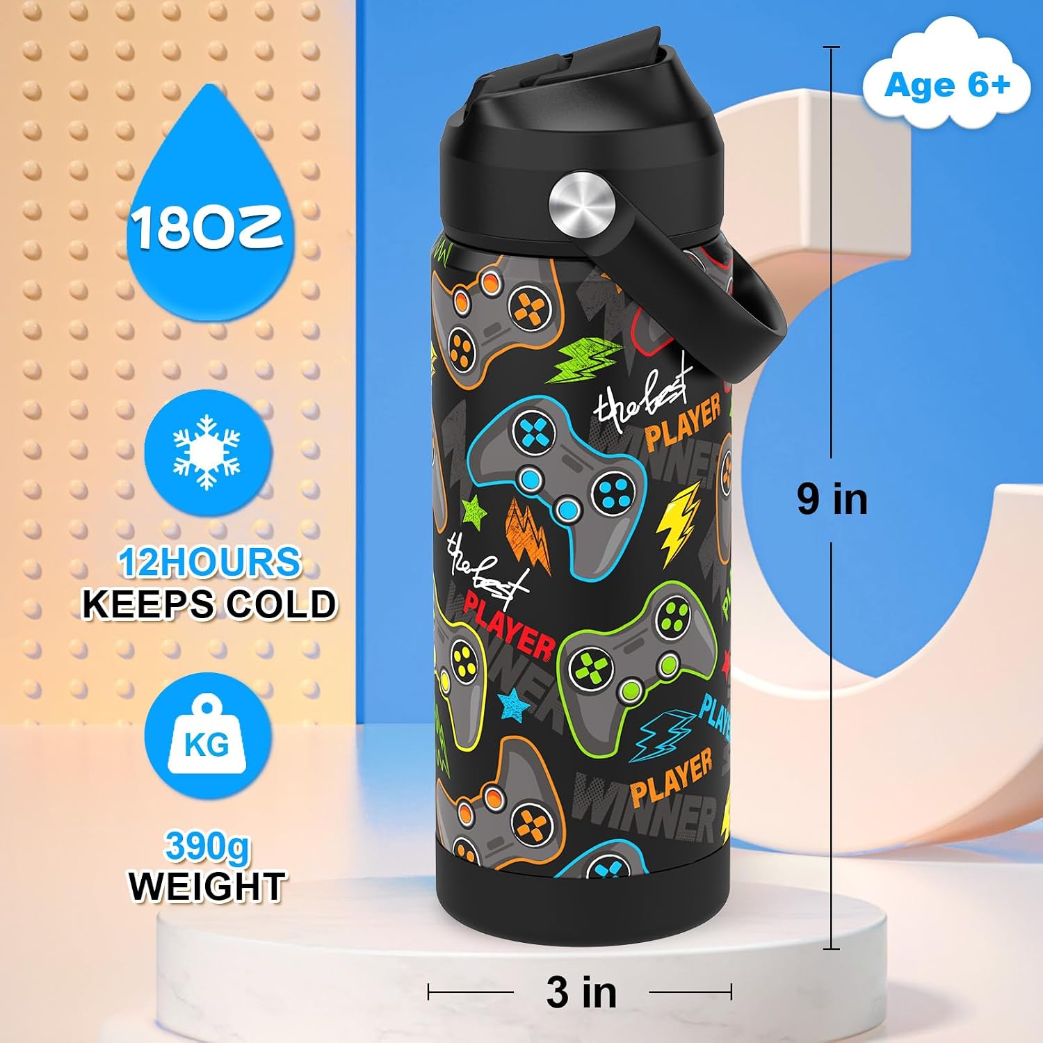Thumbnail 1 de Ntswasd Boys Water Bottle with Straw (18 oz) — Insulated Stainless Steel Leak Proof Kids Cup