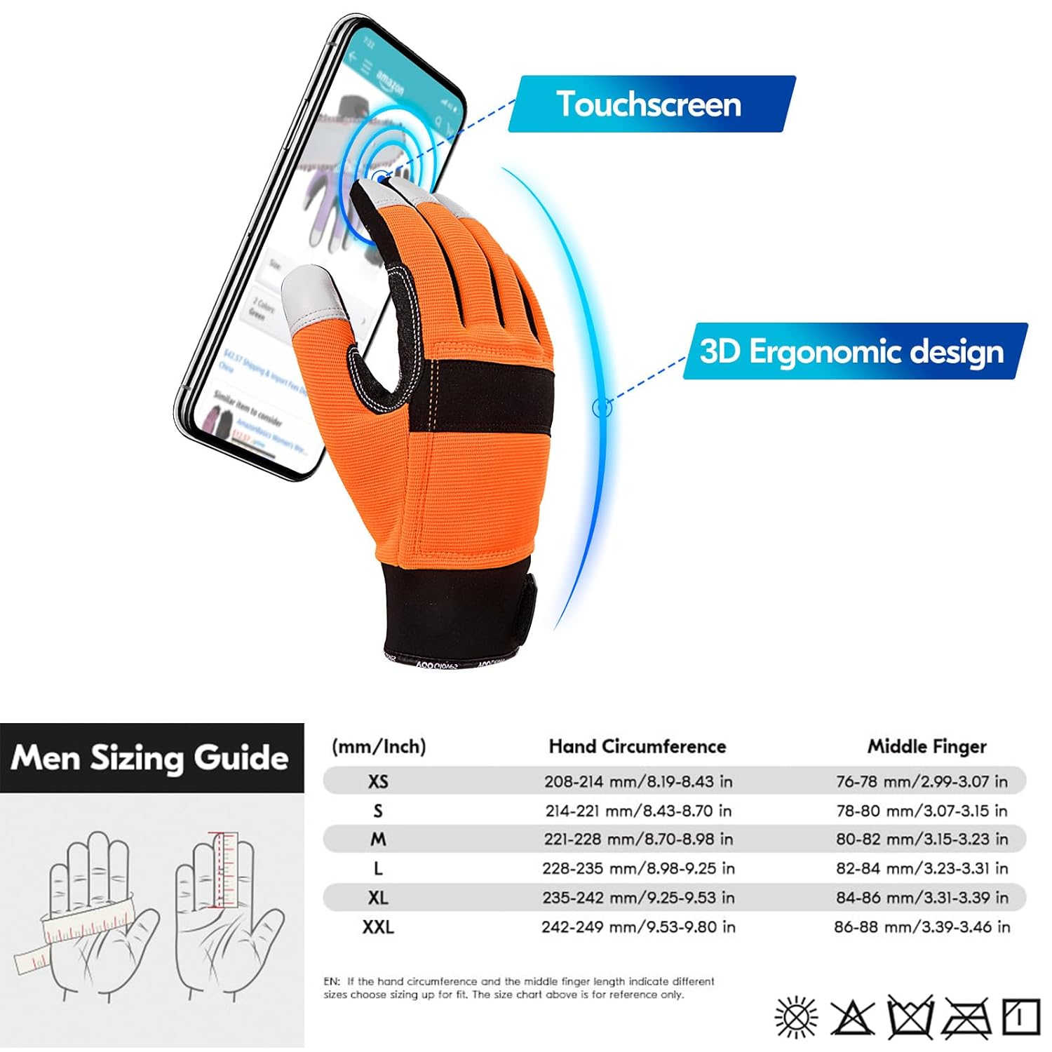 Thumbnail 5 de Guanti antitaglio per motosega Vgo… GA8912, taglia 9/L arancio, touchscreen