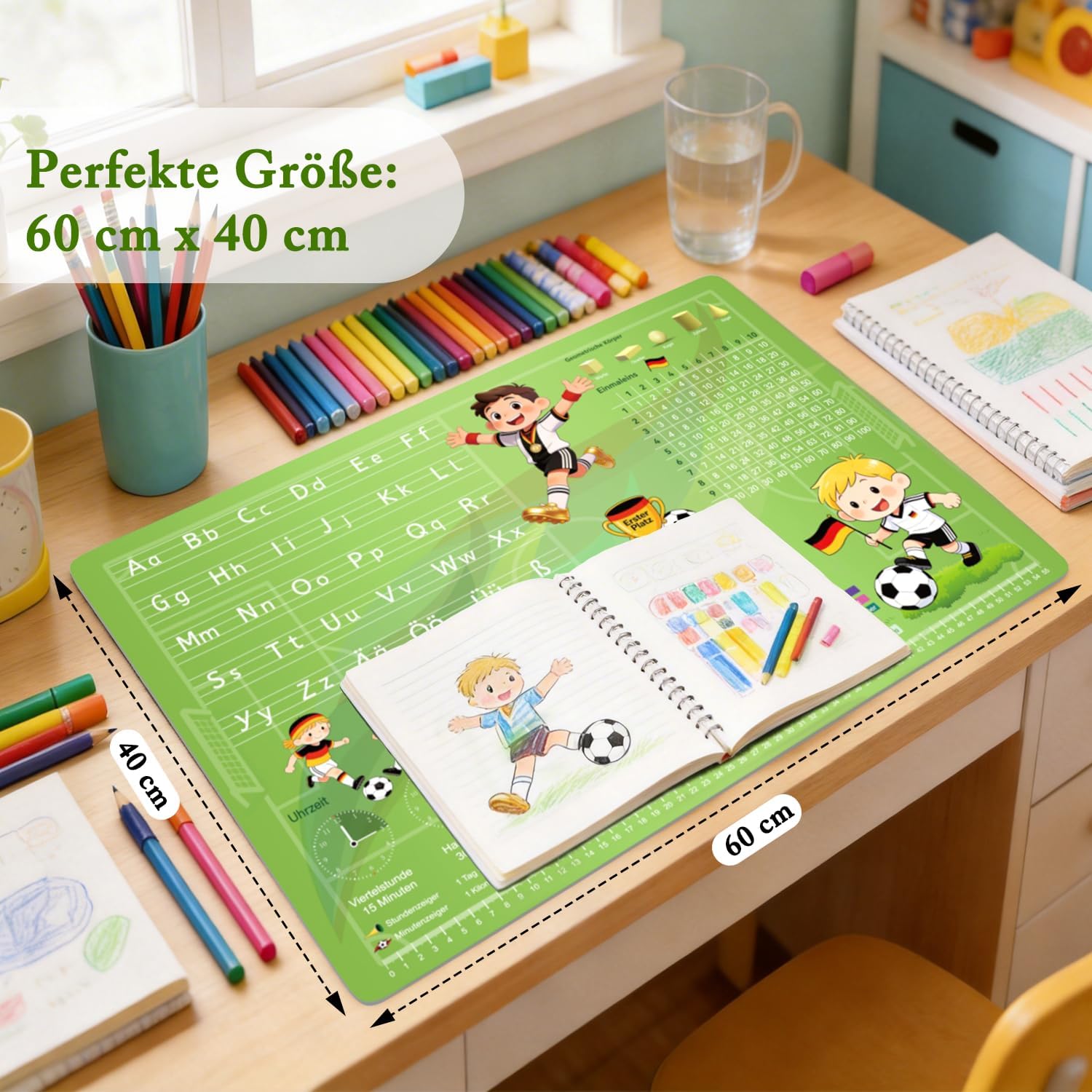 Detalle de FONCOOD Schreibtischunterlage Kinder 60x40 cm – Deutsche Fußball-M Mannschaft Motiv, wasserabweisend, rutschfest