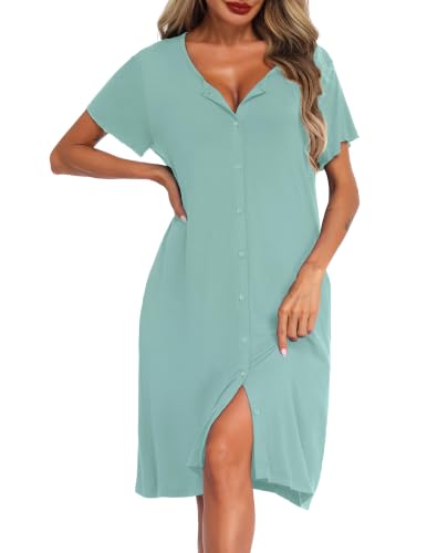 Thumbnail 6 de Lovasy Camisón de Mujer Verano con Bolsillos y Botones para Lactancia, Verde Claro, XL