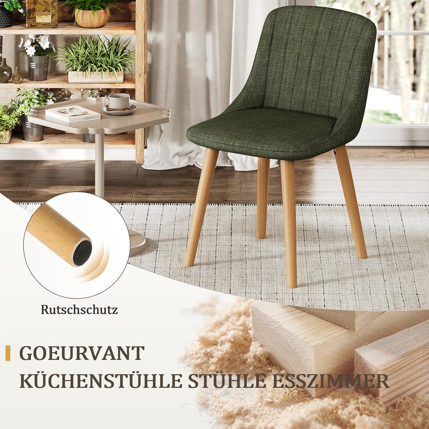 Detalle de Goeurvant 6er Set Esszimmerstühle – Holzbeine, Polsterstuhl Gras-Grün (Polyester)