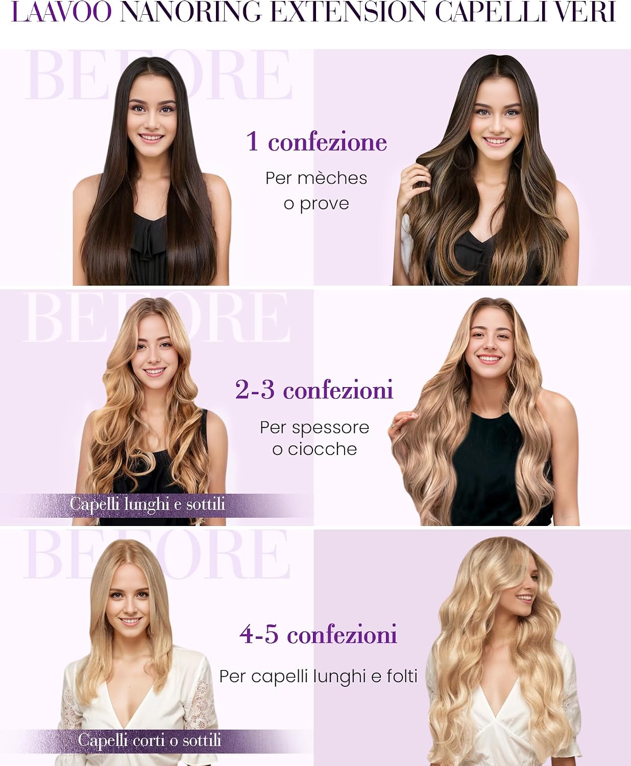 Thumbnail 4 de LaaVoo Nano Ring Extension Capelli Veri 60 cm Balayage: texture liscia e fusione discreta