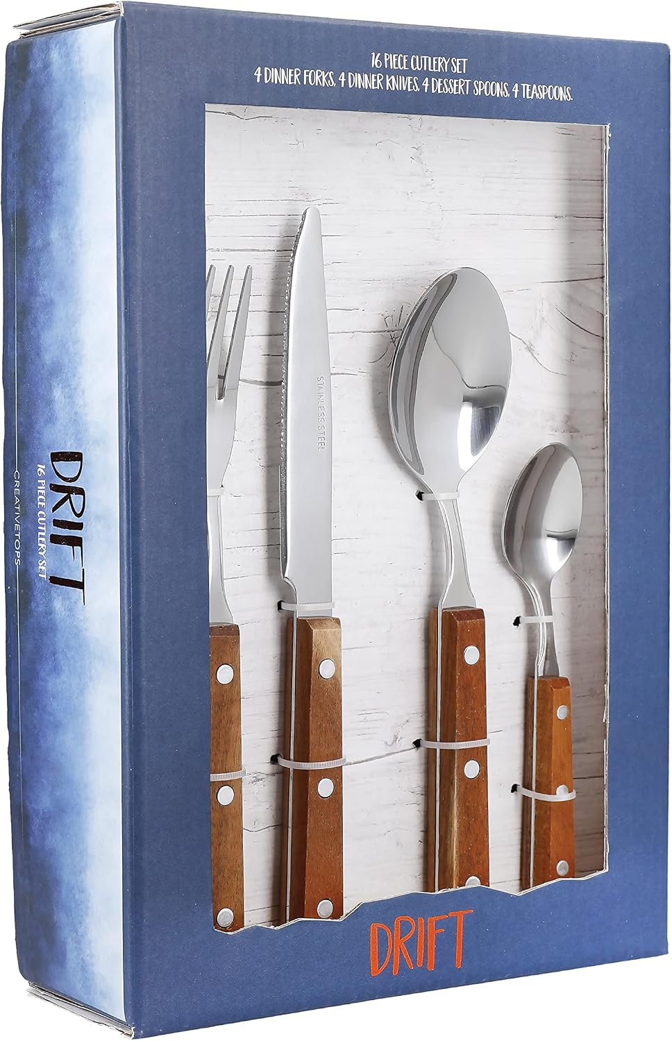 Thumbnail 5 de Mikasa Drift bestekset met houten handgrepen, roestvrij staal, 16-delig voor 4