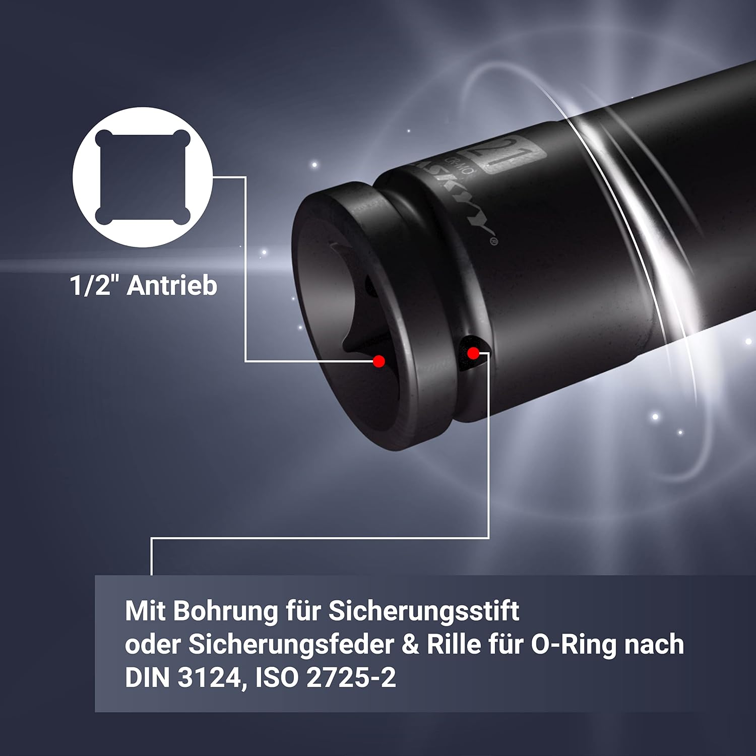 Detalle de HASKYY 19-tlg. Kraft-Schlagschrauber-Satz mit 1/2" Aufnahme und Sechskant-Schlagnüssen (10–32 mm)