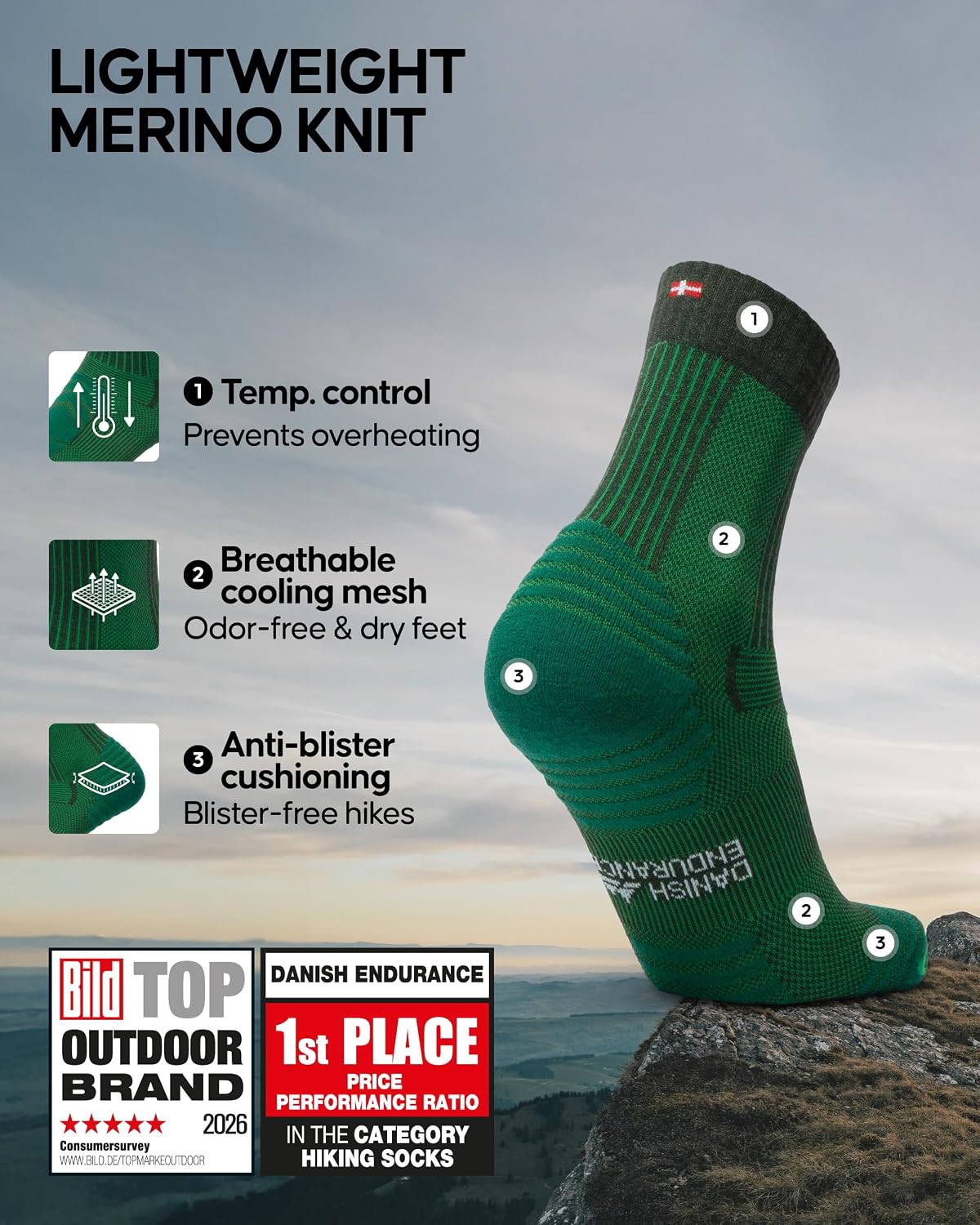 Detalle 2 de DANISH ENDURANCE Hiking Socks 3 or 5-Pack