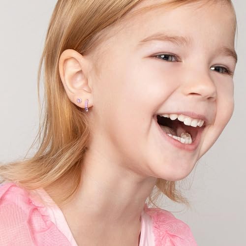 Detalle 2 de 6 Pairs Huggie Hoop Earrings for Girls by RANKEEF – 925 Sterling Silver, Hypoallergenic, 6 Styles