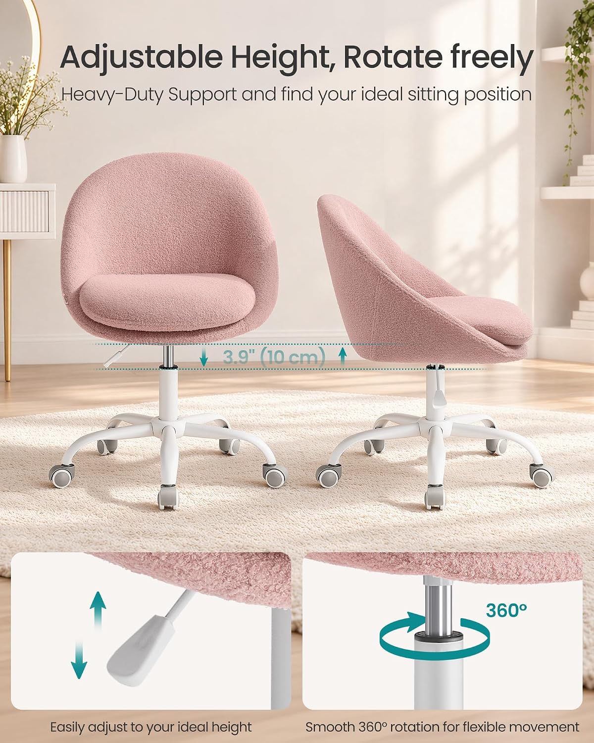 Detalle 2 de SONGMICS Vanity Chair in Jelly Pink