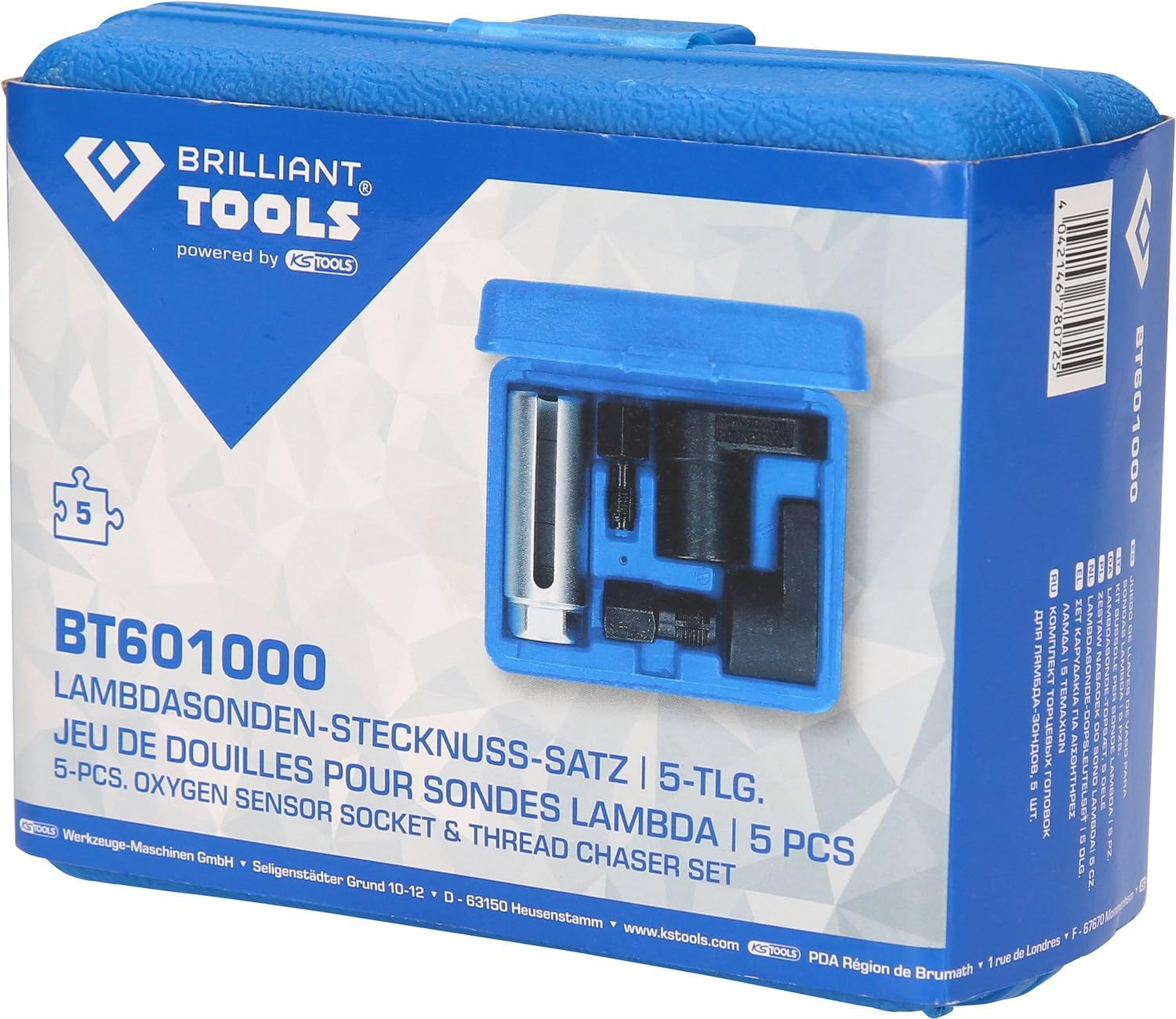 Detalle 1 de BRILLIANT TOOLS BT601000 Lambda Probe Socket Set, 5-Piece Chrome Vanadium