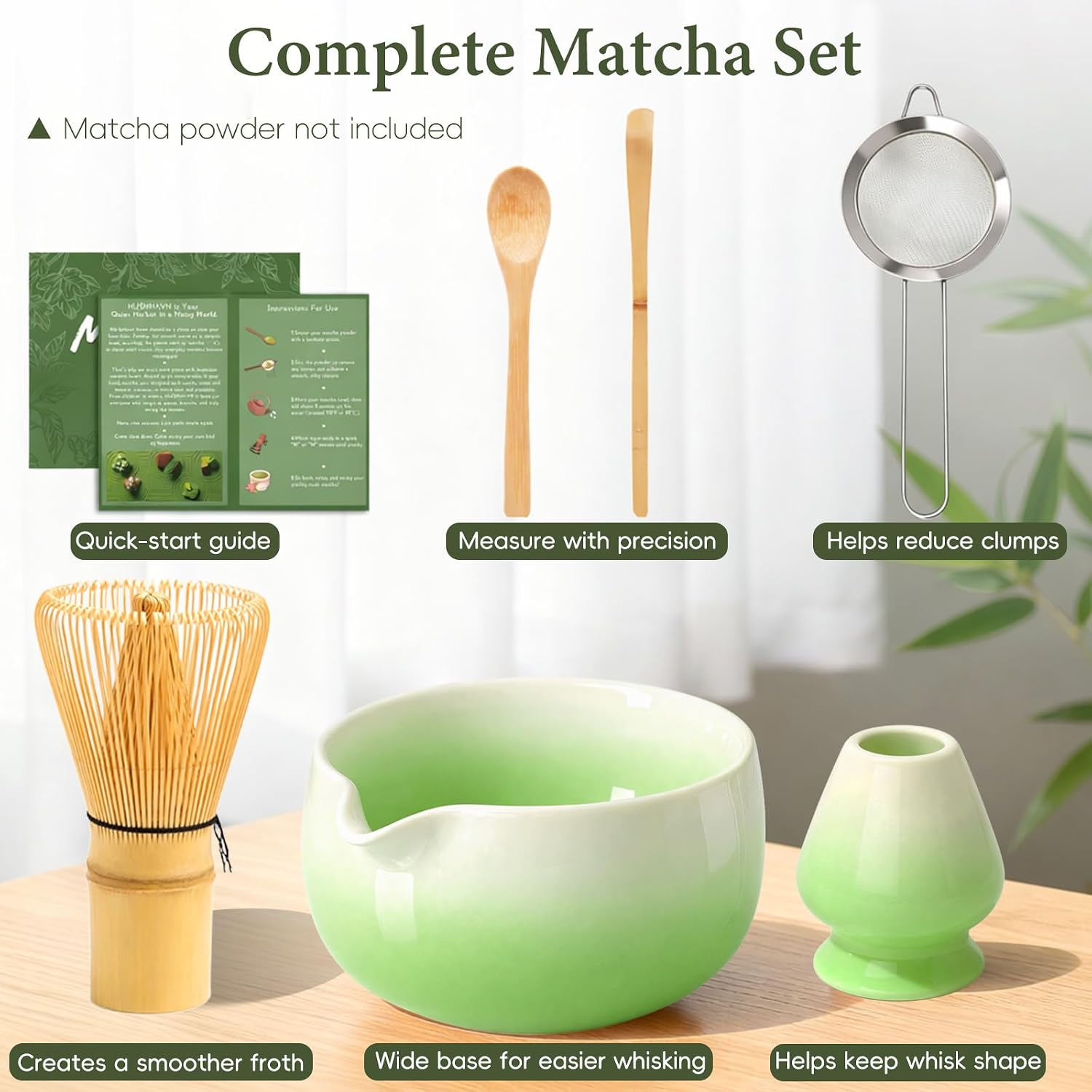 Thumbnail 1 de HUSHHAVN Matcha Whisk Set: Ceramic Matcha Kit with Bowl, Holder, and 6-Piece Accessories