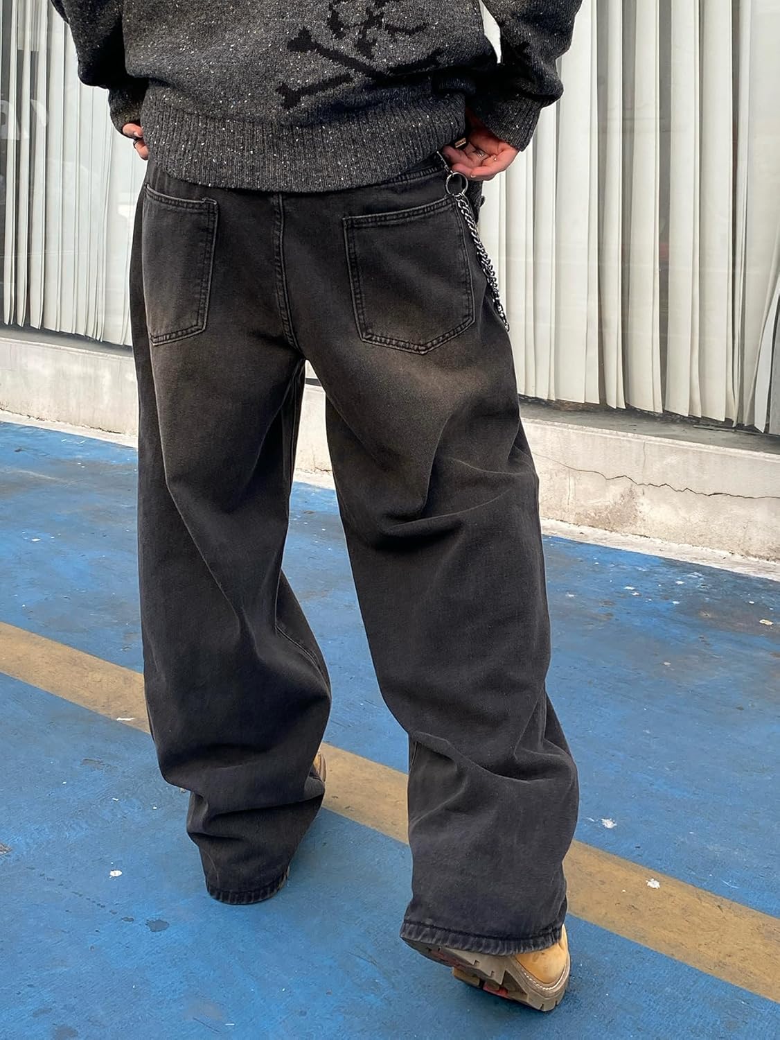 Thumbnail 4 de DFGIGT Men's Baggy Hip Hop Jeans Wide Leg Skater Denim Pants