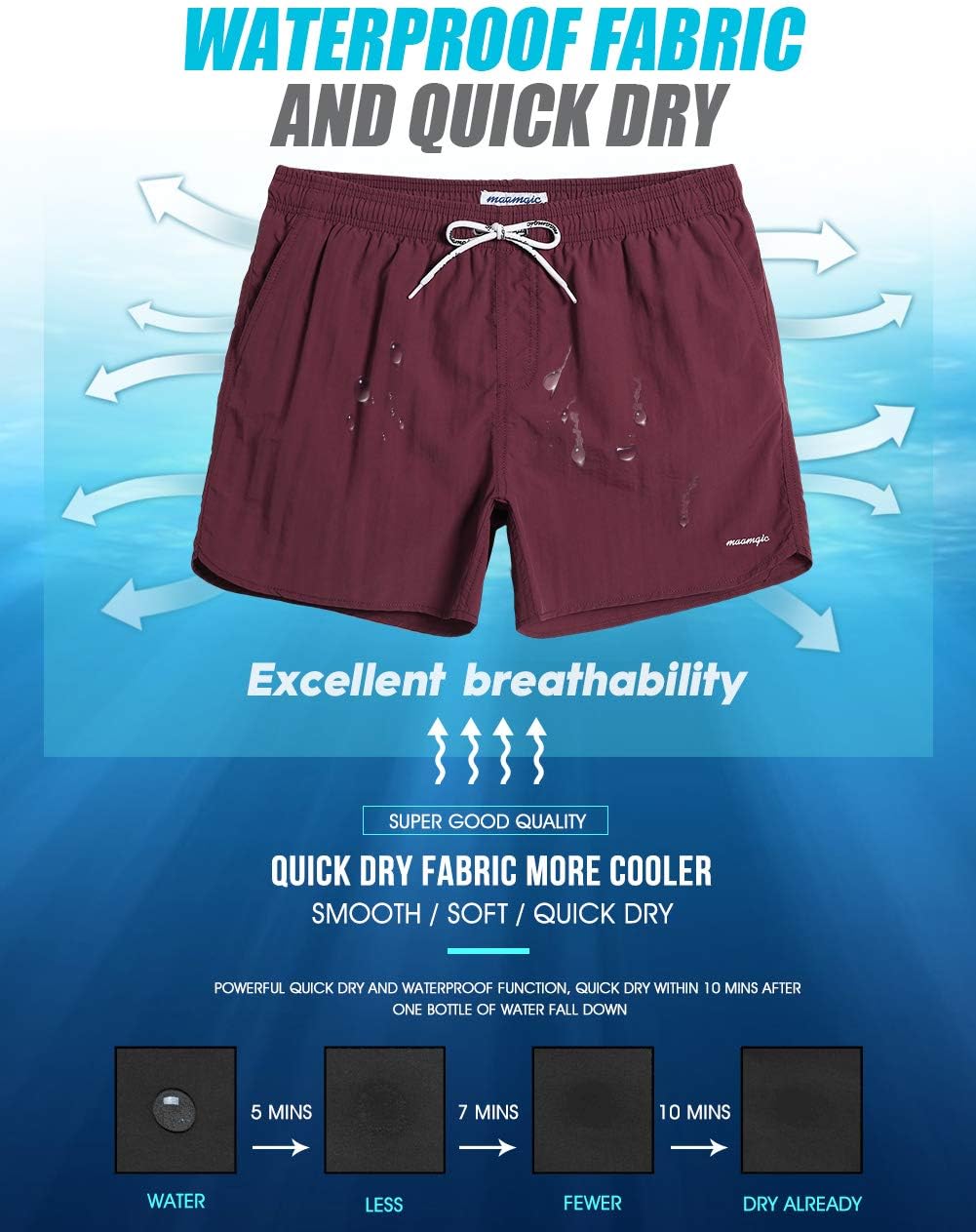 Thumbnail 4 de maamgic Men’s 5-inch Swim Trunks with Mesh Lining – Quick-Dry Nylon Swim Shorts