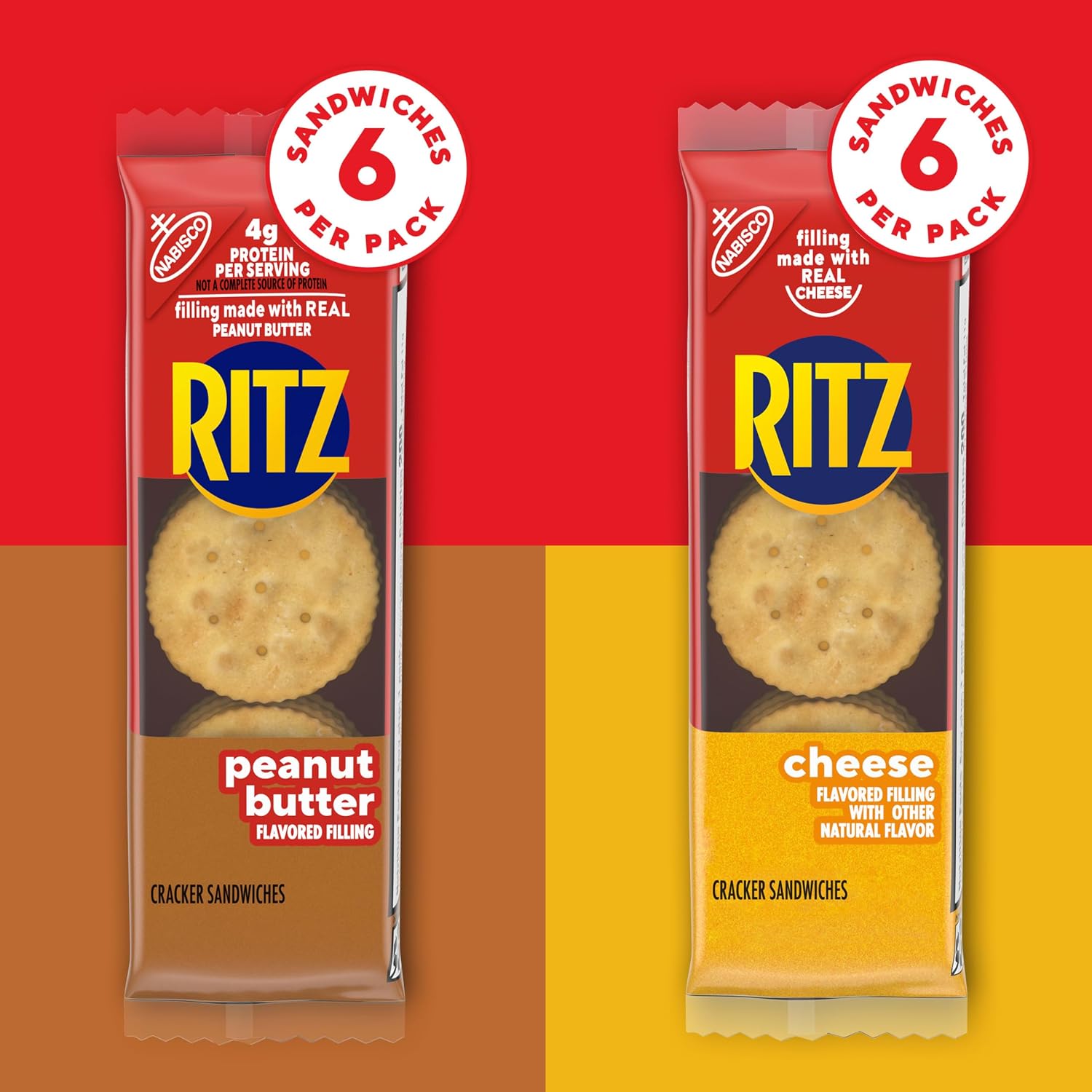 Detalle 1 de RITZ Peanut Butter & Cheese Sandwich Crackers, 32 Individually Wrapped Packs