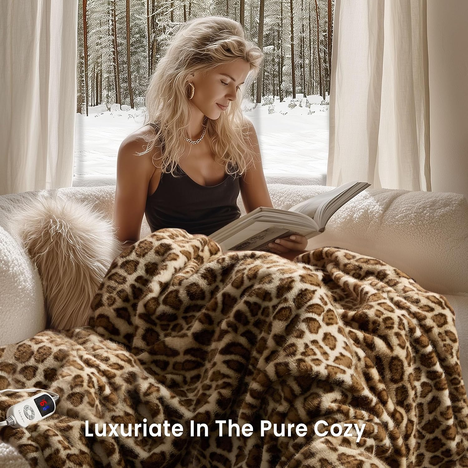 Detalle 2 de blunique Luxury Faux Fur Heated Blanket 50x60, 6 Levels