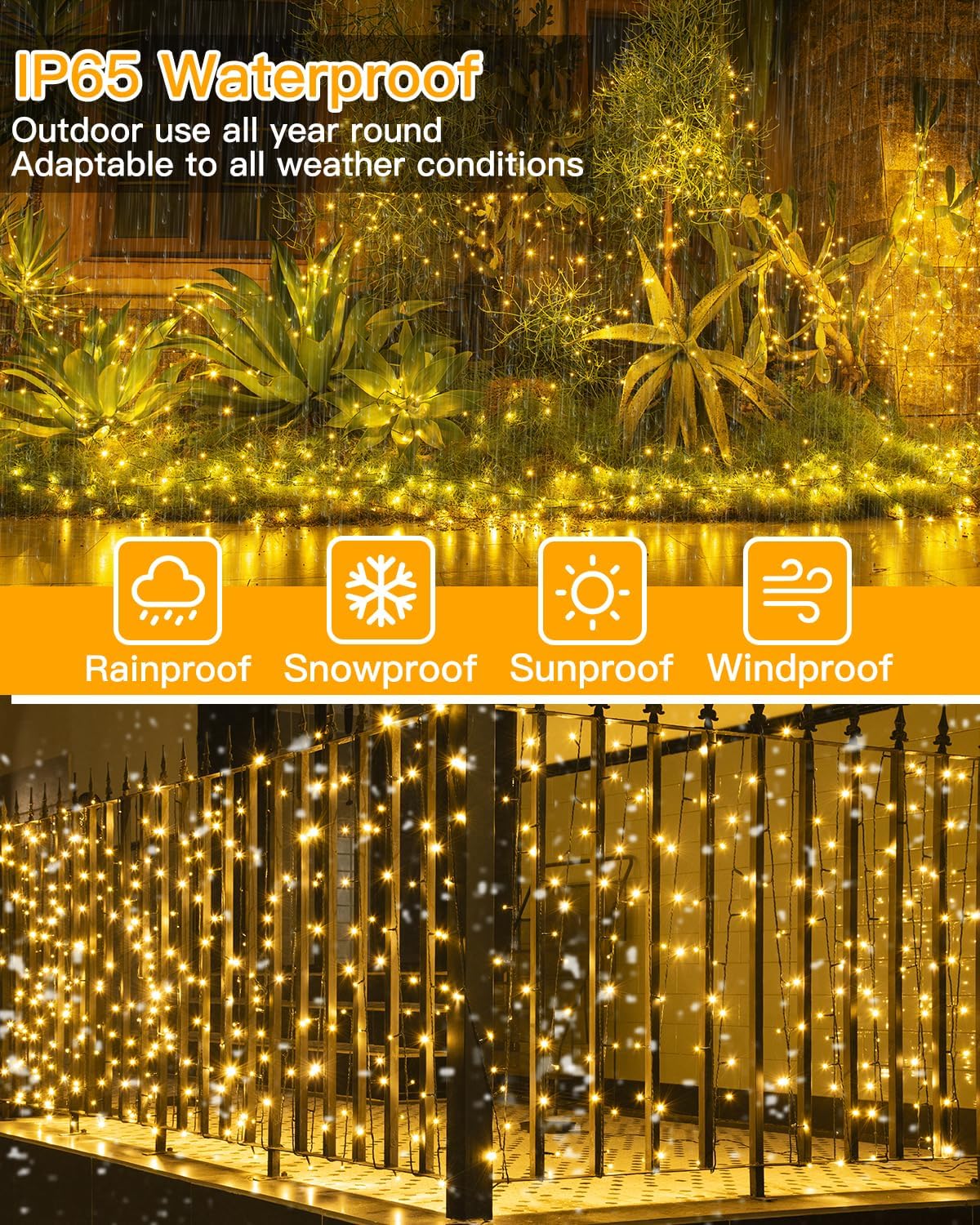 Detalle de Ollny Solar Lights Outdoor Garden 20m 200 LED Solar Fairy Light String with Warm White, IP44 & 8 Modes