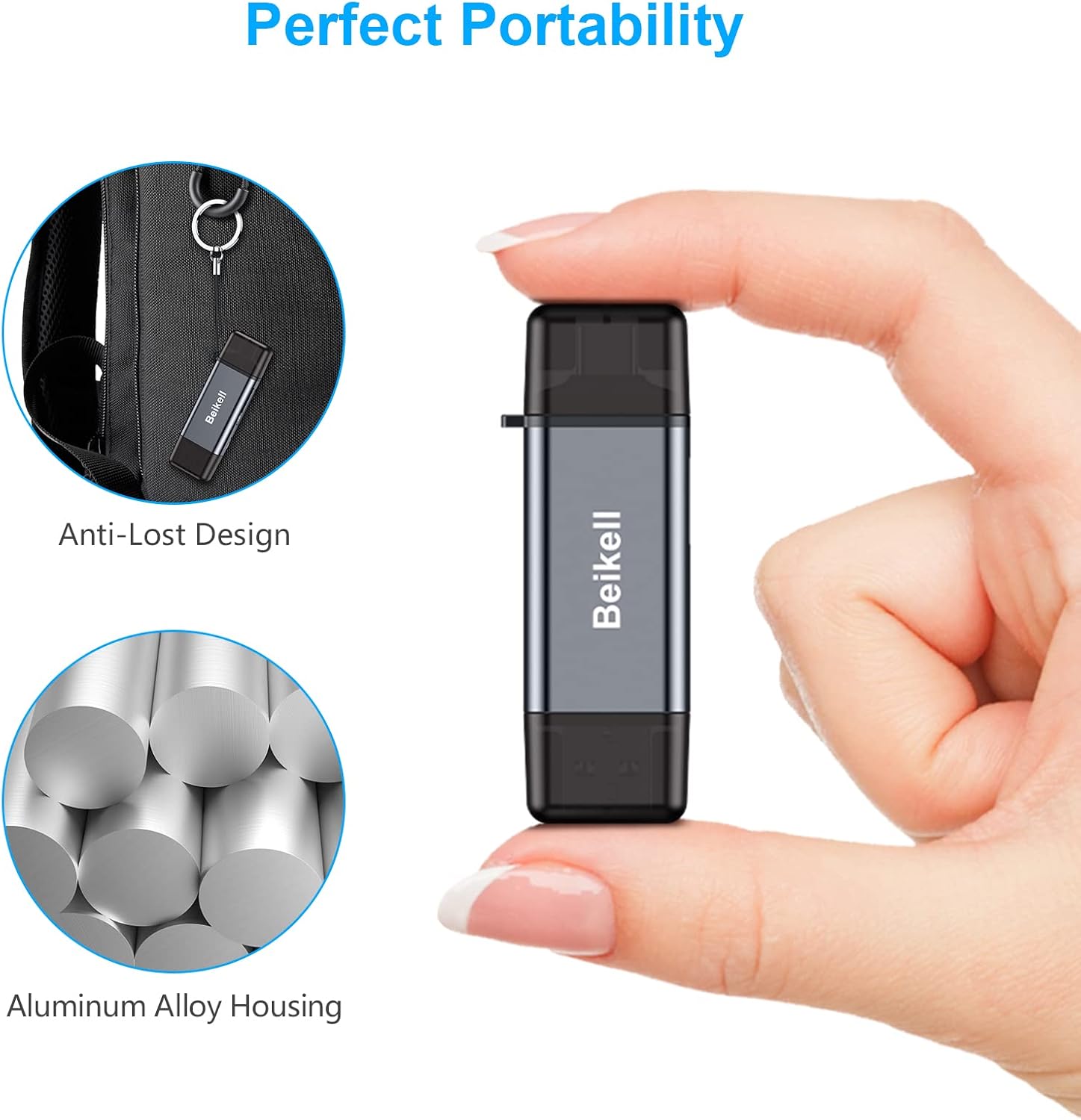 Detalle 2 de Beikell B6310 SD Card Reader 3.0 with USB-C and USB-A, Dual Card Access