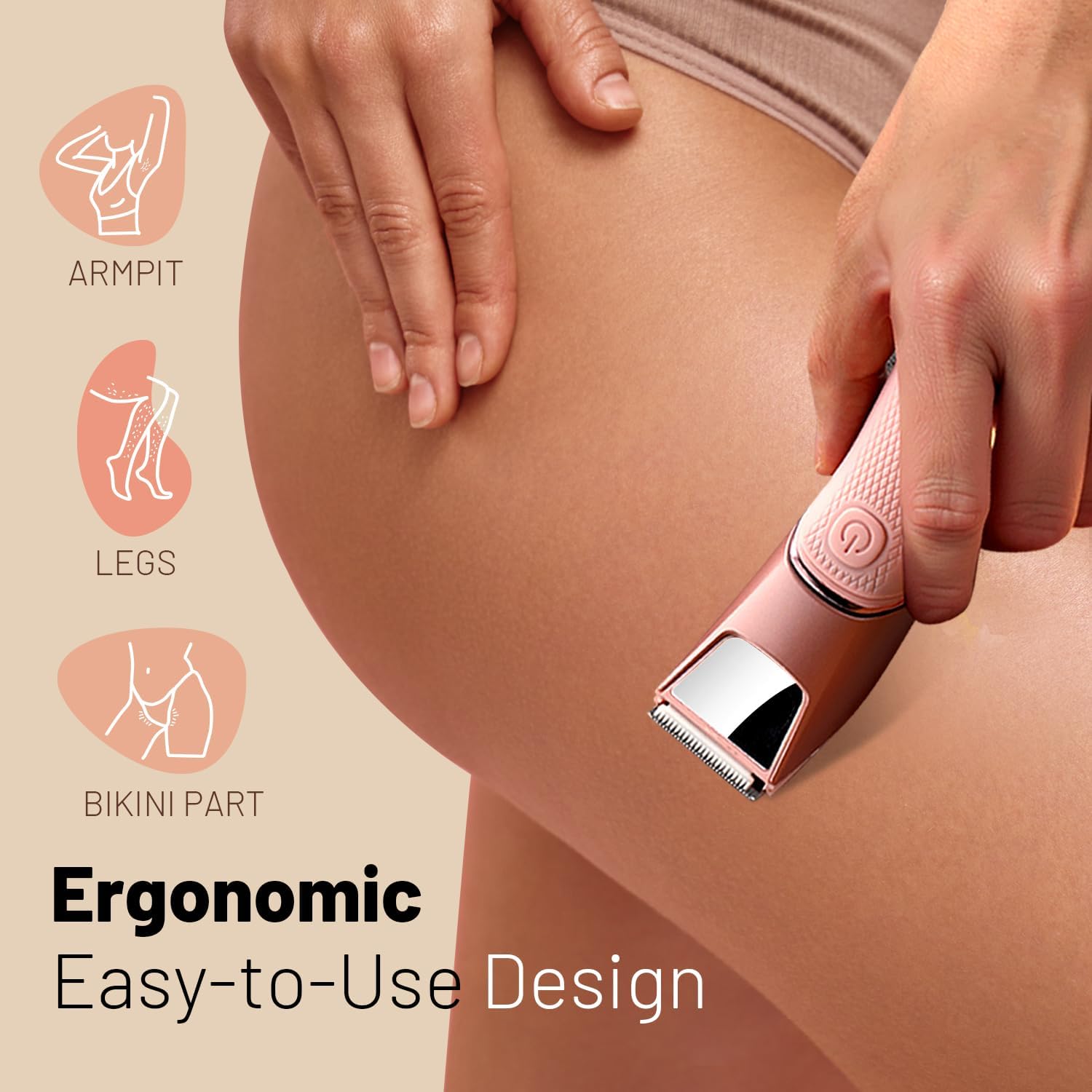 Detalle de Rechargeable Bikini Trimmer for Women: Body Groomer with Mirror, LED Light, and IPX7 Waterproof Design
