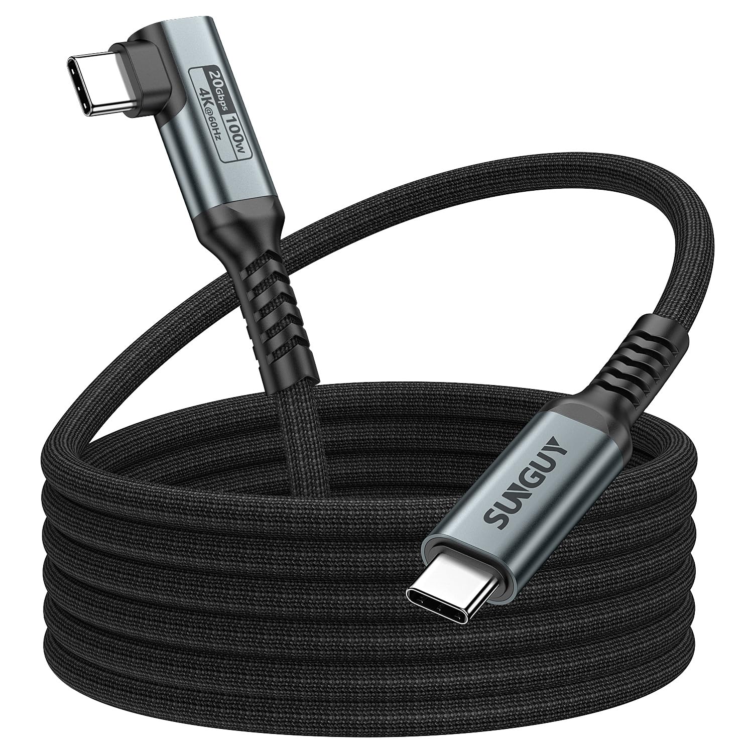 Detalle de Câble USB‑C vers USB‑C SUNGUY 3 m (100 W, 20 Gbps, 4K@60 Hz, angle 90°)