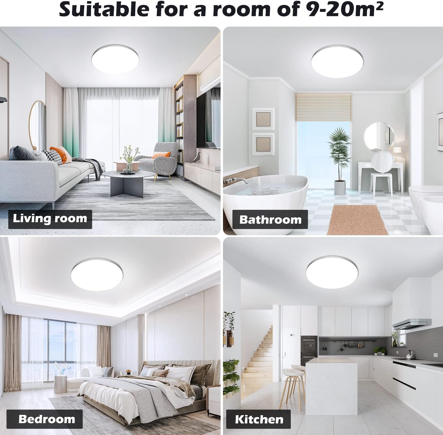 Thumbnail 6 de OUILA LED-Deckenleuchte 2er-Set Ø28 cm, 24 W, 6500 K, 2000 lm, IP44 – Wasserfest, modern, in Weiß