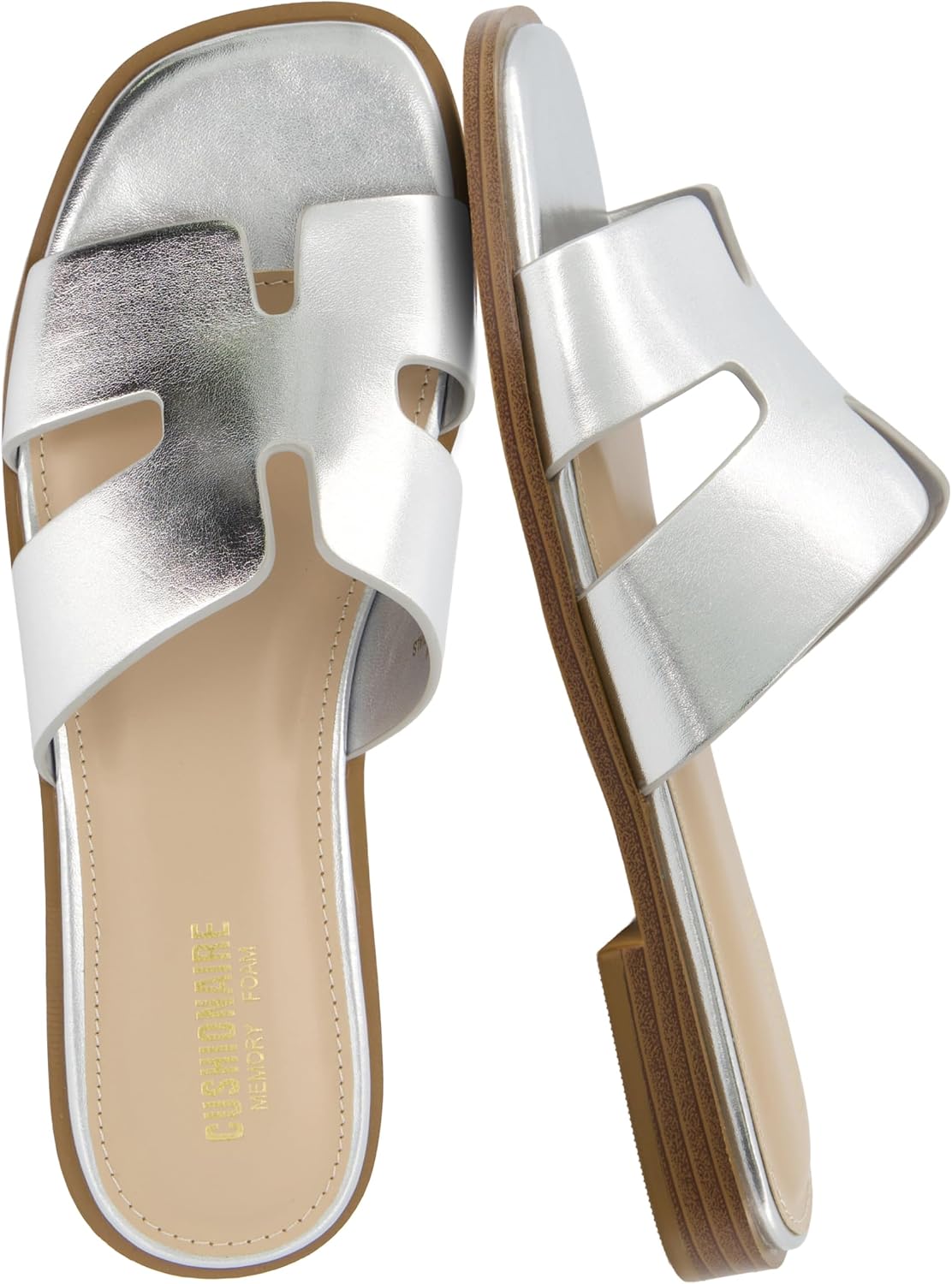 Detalle de CUSHIONAIRE Voyage Cutout Strap Slides for Women — memory foam comfort slip-on sandals