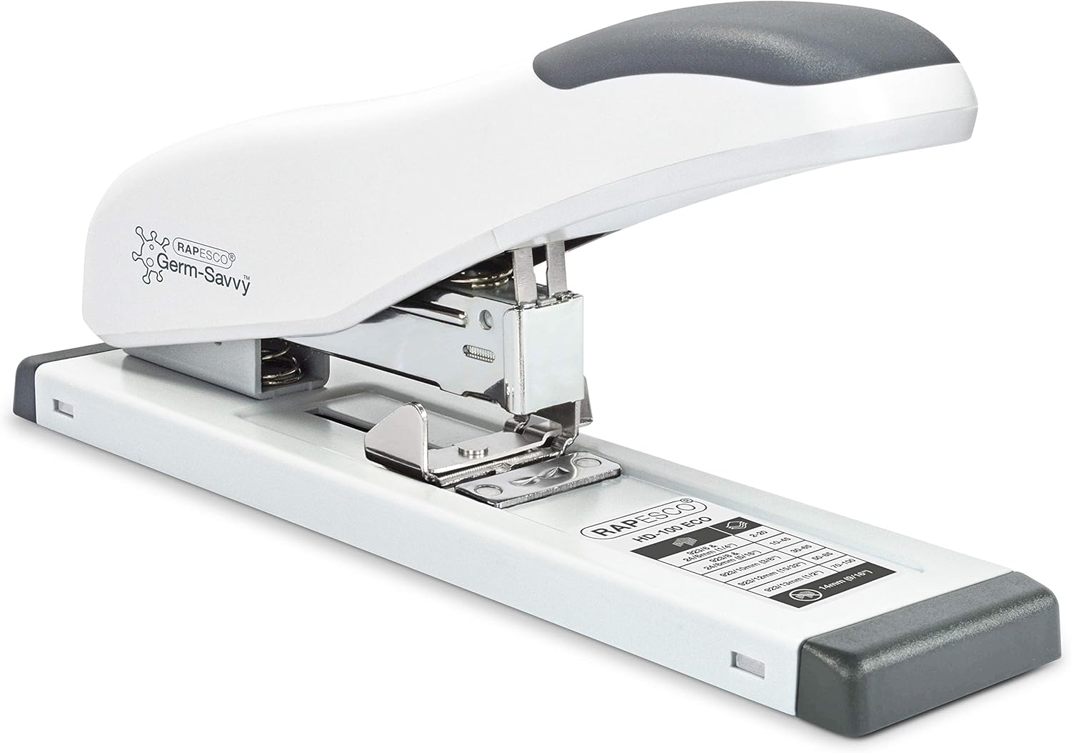 Detalle 2 de Rapesco 1391 ECO Agrafeuse HD-100 à Grande Capacité – 100 feuilles, blanc doux, 2000 agrafes inclus