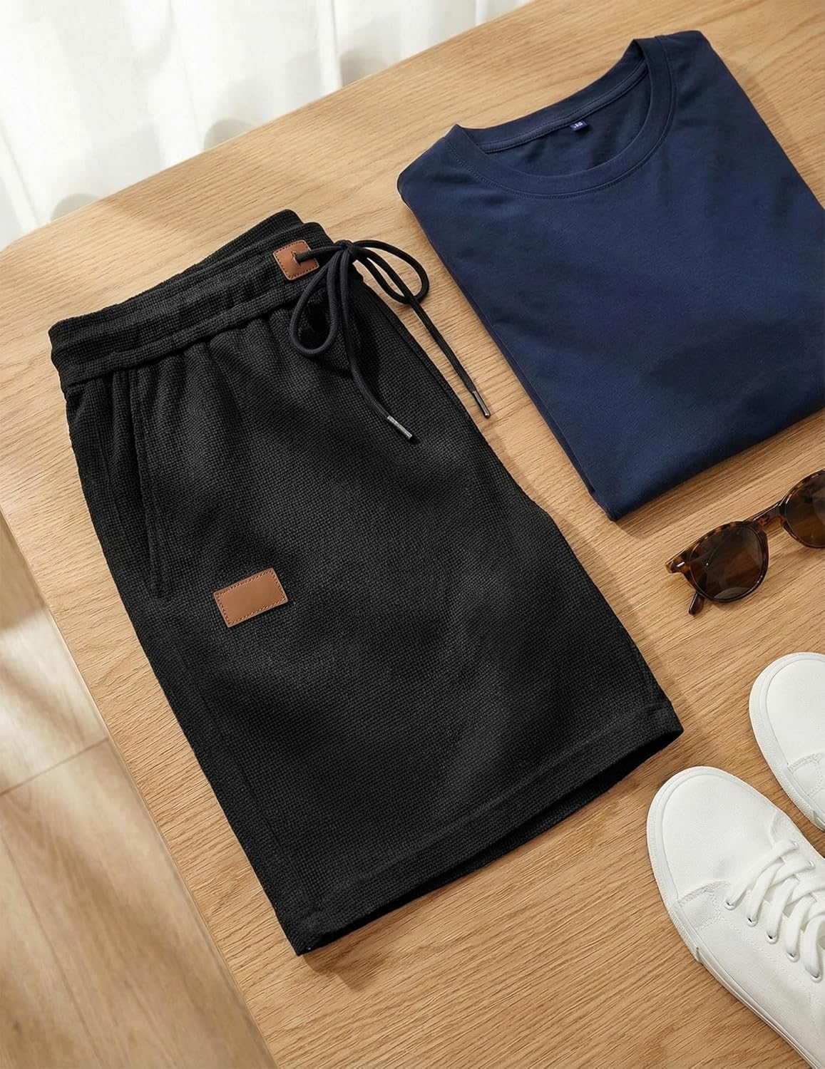 Detalle de JMIERR Men’s Casual Waffle Shorts (5"/7") with Elastic Waist, Drawstring & Pockets