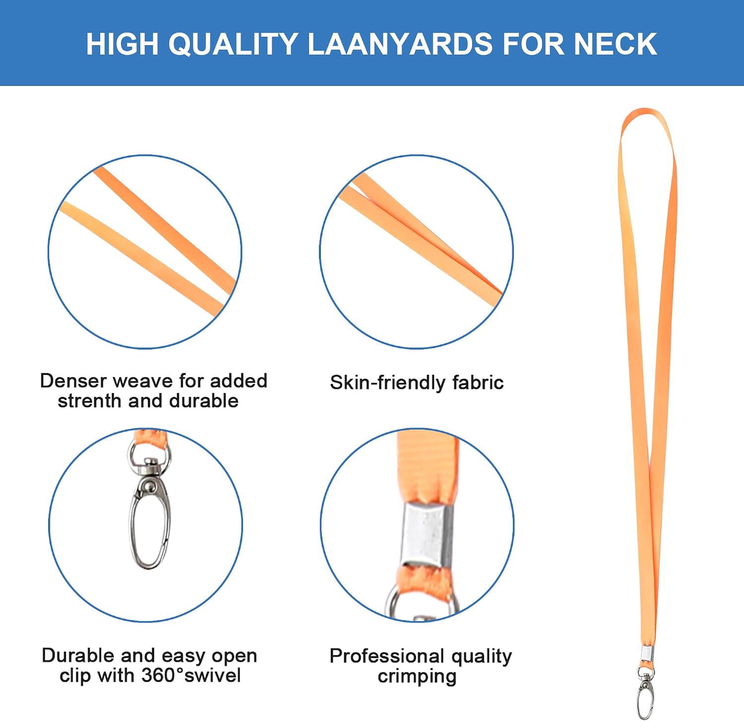 Thumbnail 1 de ROSSHINE 100pcs Orange Nylon Lanyards with 360° Swivel Hook