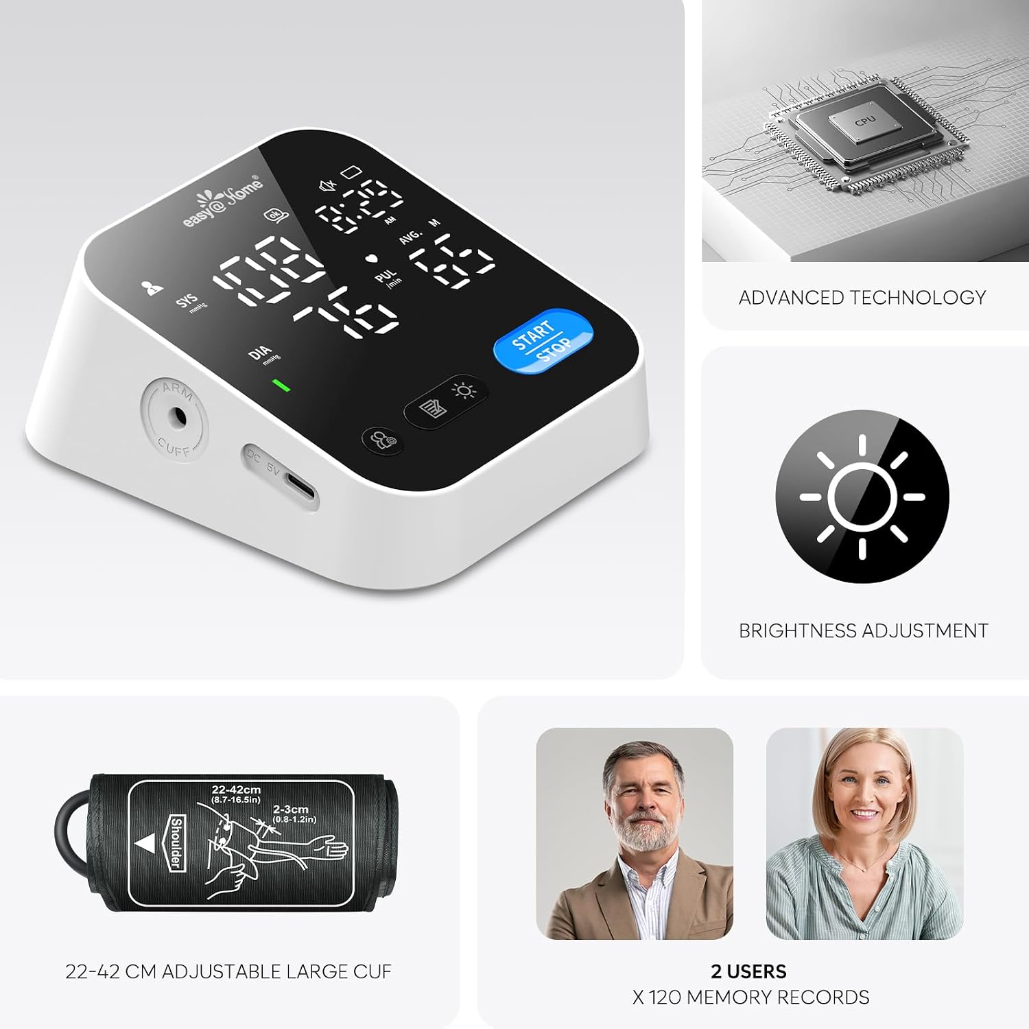 Detalle de Easy@Home EBP-703 Blood Pressure Monitor with Colour-Coded Results and Voice