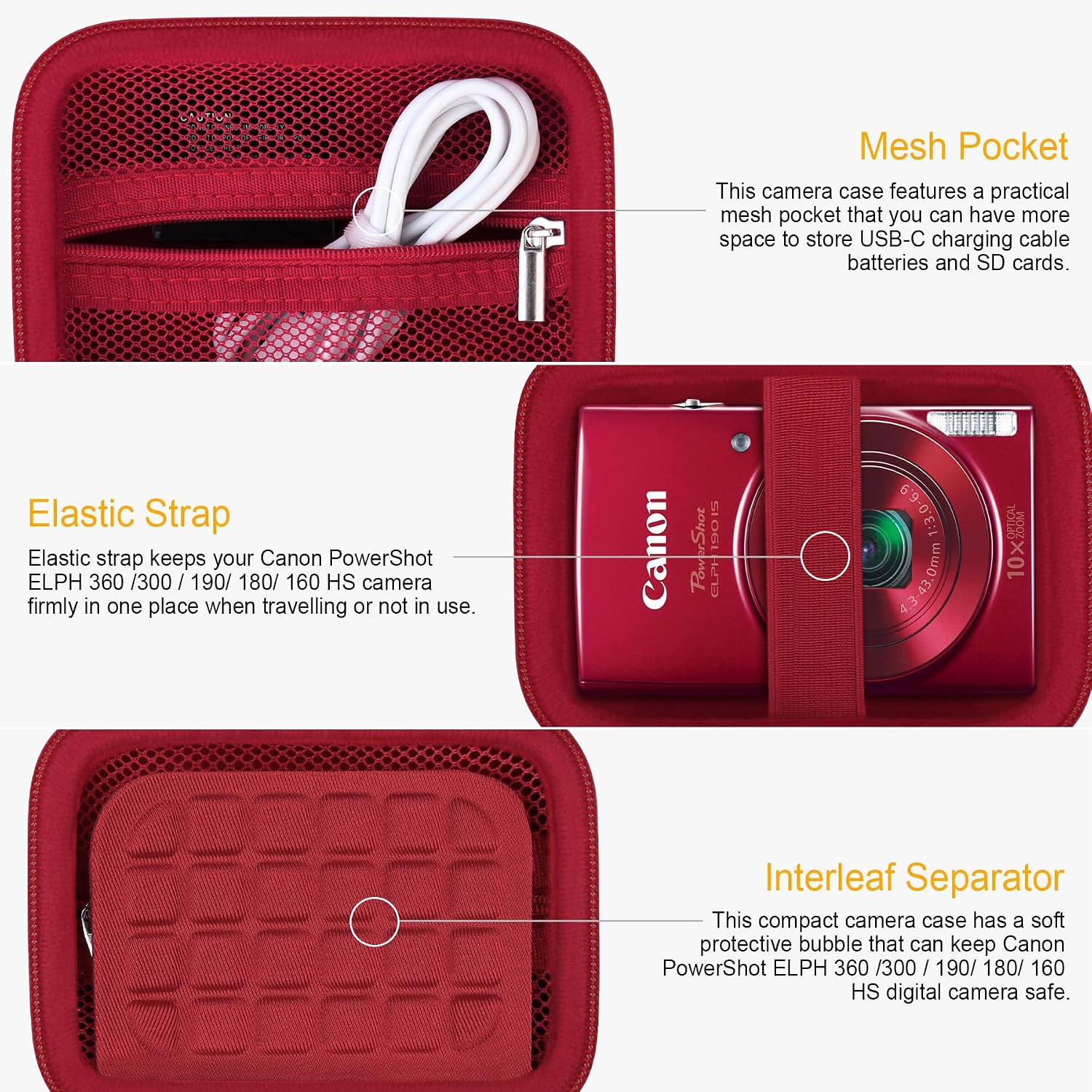 Thumbnail 3 de RAIALL Carrying Case for Canon PowerShot ELPH 360 HS / IXUS 285 HS & Similar Compact Cameras
