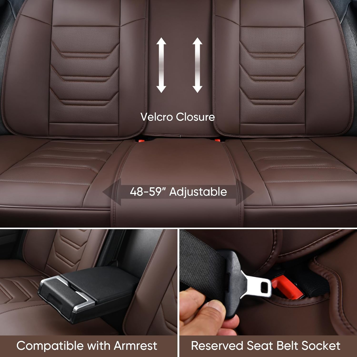 Thumbnail 3 de TIEHESYT Coffee Car Seat Covers Full Set: Breathable Nappa Leather, Front & Rear Coverage
