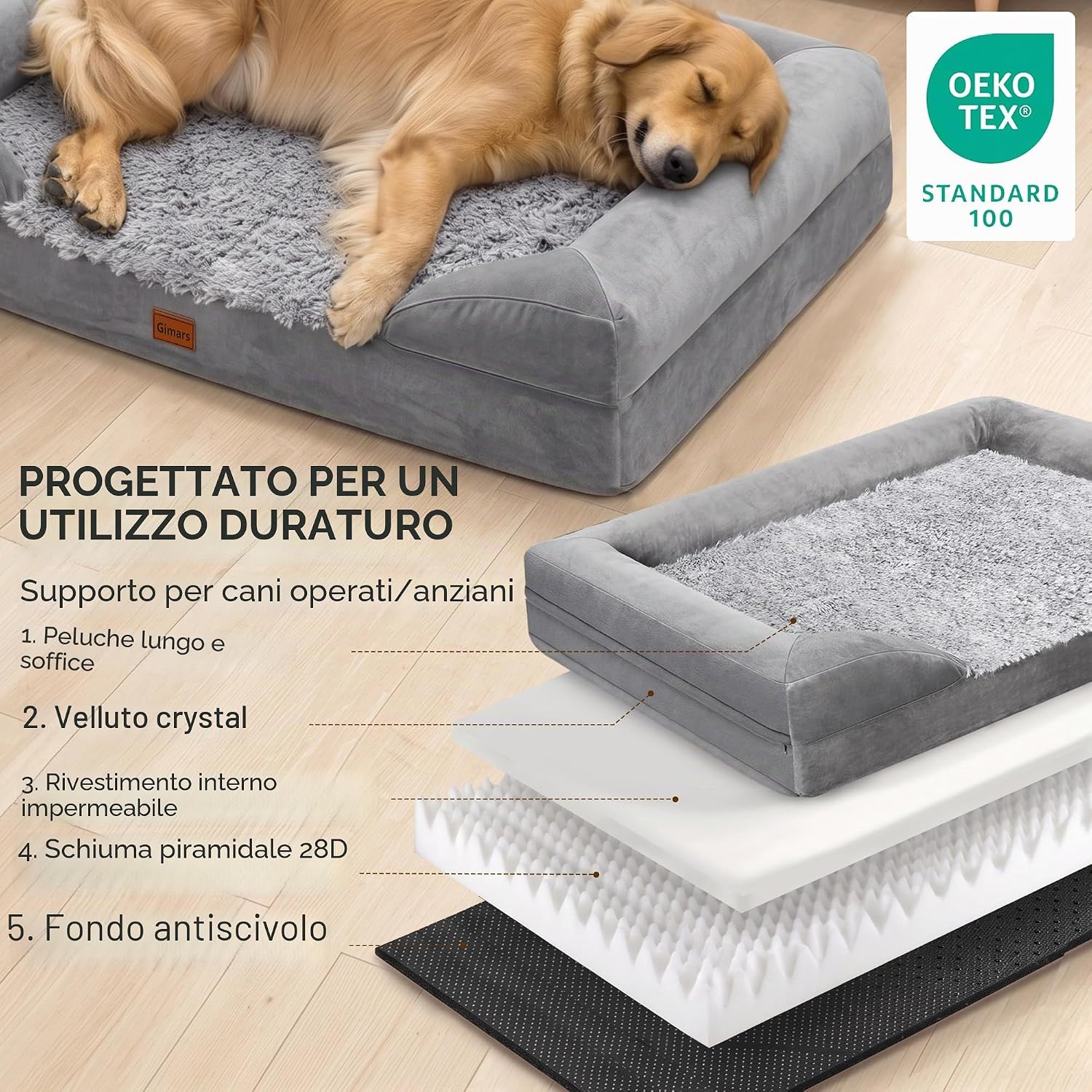 Detalle de Gimars Letto ortopedico per cani di taglia grande con memory foam a uovo 28D – lavabile e impermeabile