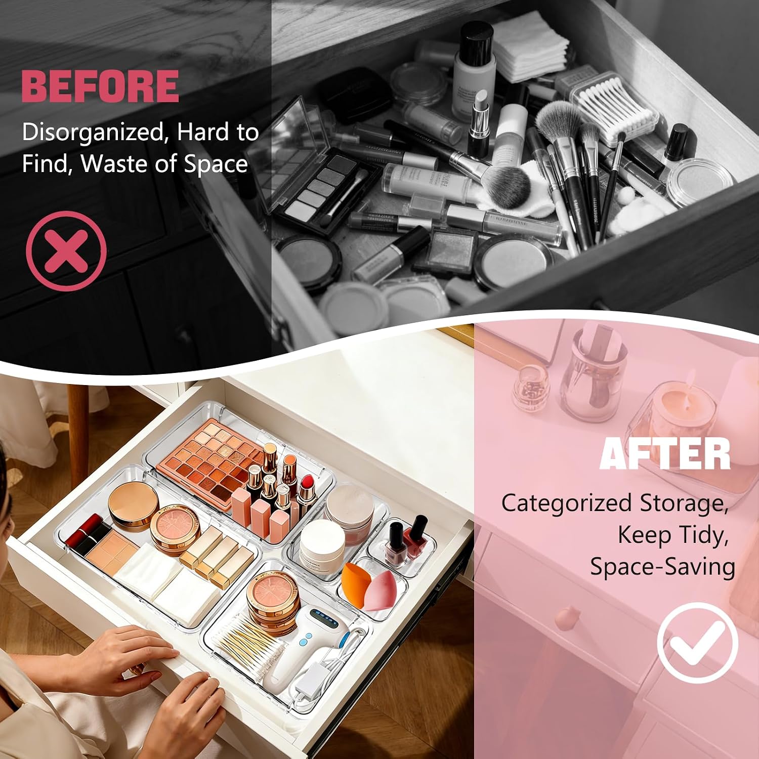 Thumbnail 2 de Zquilabon SSSNH-1-US Extendable Drawer Organizer Set, 21 Clear Acrylic Bins